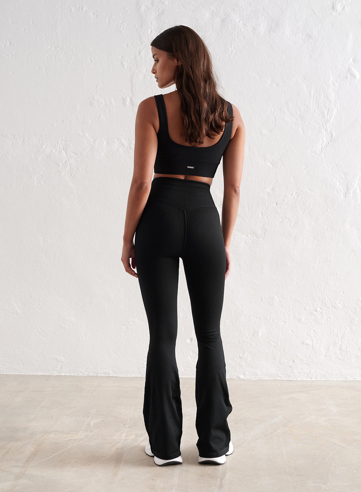 Black Ribbed Seamless Flare Petite Tights for Women - High Waisted Yoga Pants, Workout Leggings & Casual Wear - Perfect for Gym, Running, Lounge & Everyday Use