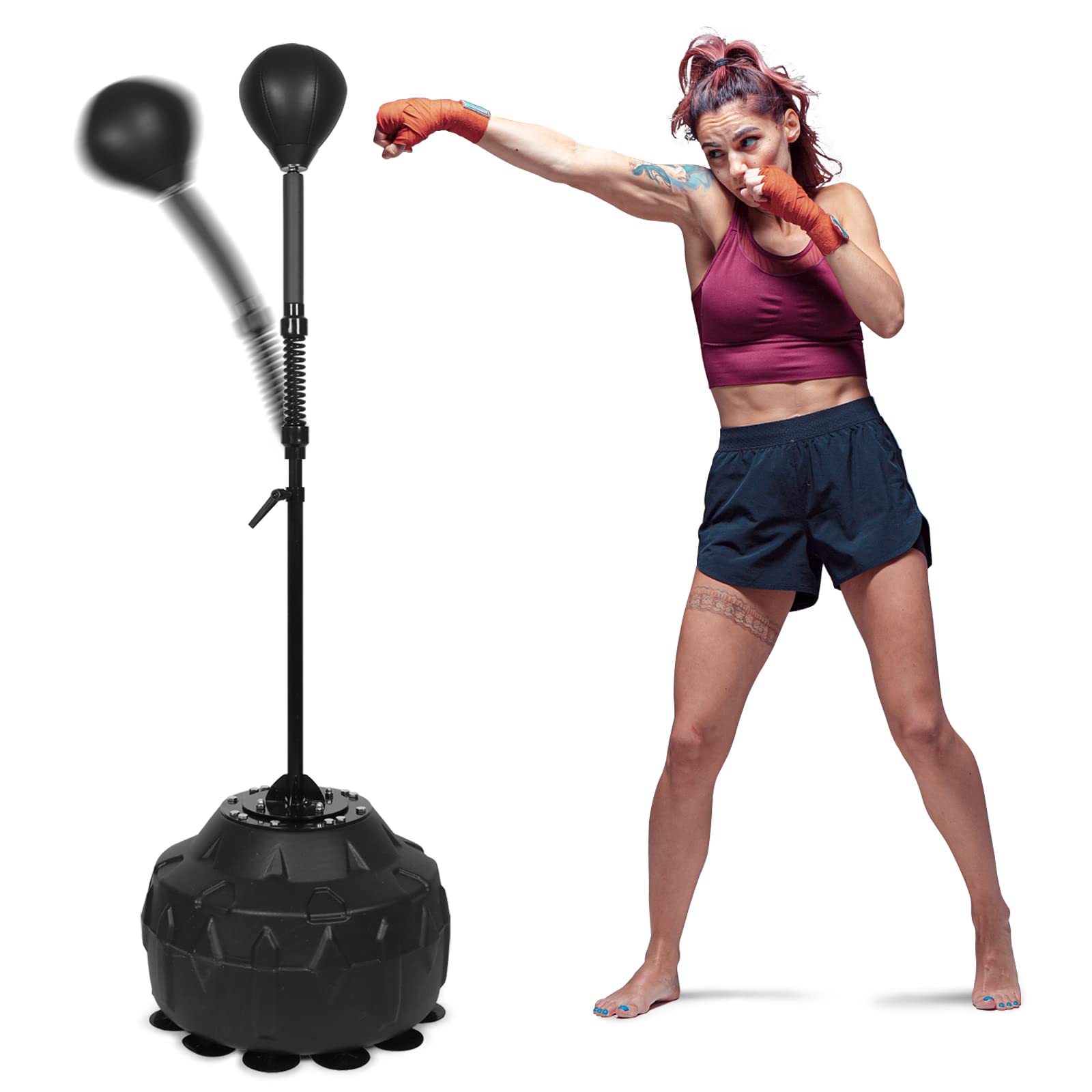 Reflex Speed Bag - Heavy Duty Free Standing Punching Bag with Adjustable Height & Reinforced Spring - Durable Stress Relief Boxing Equipment for Home Gym & Fitness Training - Perfect for Boxers, MMA Fighters & Cardio Workouts
