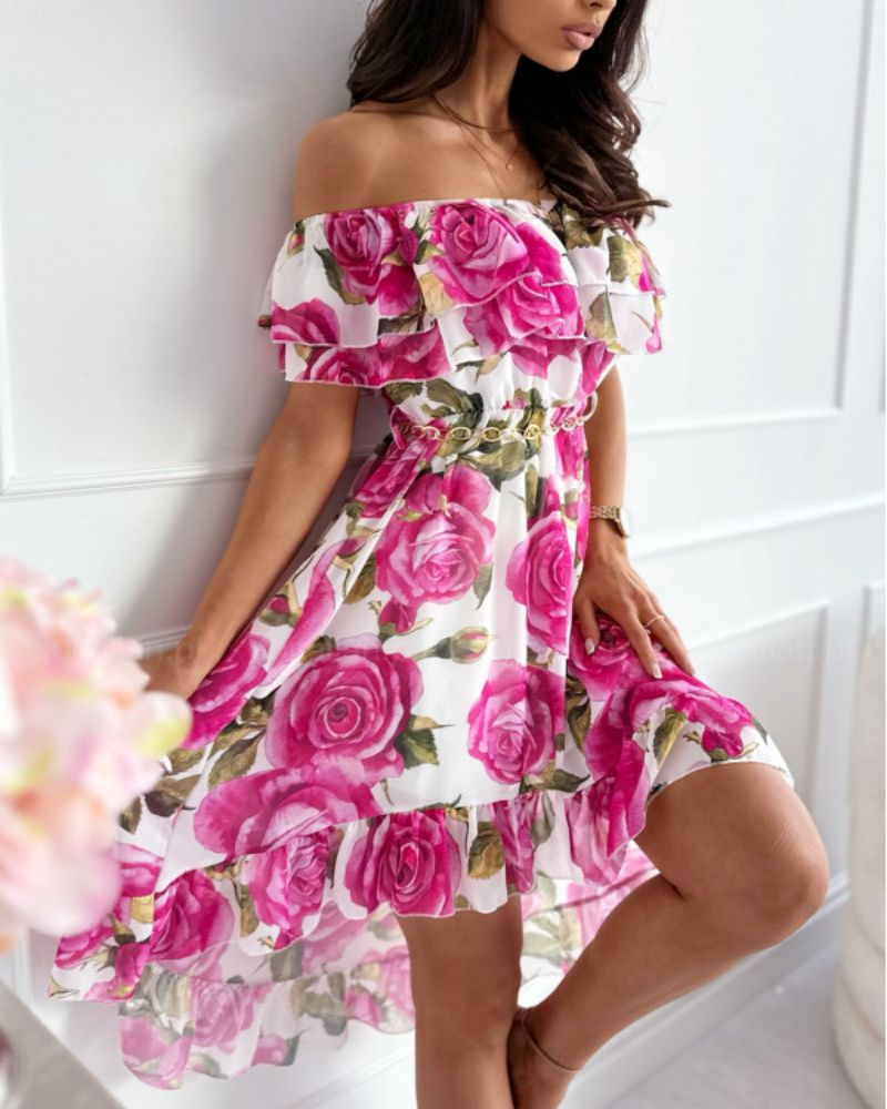 Floral Print Backless Ruffles Summer Dresses for Women - Lightweight Beach Dress with Ruffled Hem, Perfect for Vacation, Party & Outdoor Events