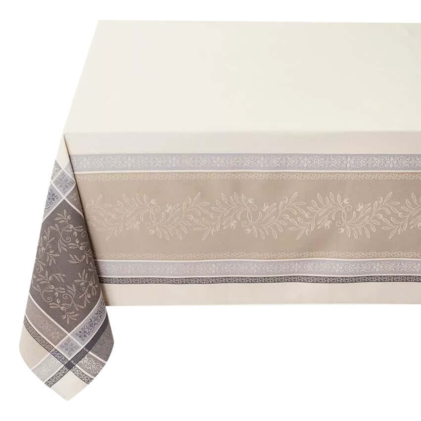 62x120 Rectangular Olivia Cream Jacquard Tablecloth by Tissus Toselli - Elegant Dining Table Cover for Weddings, Parties & Formal Events