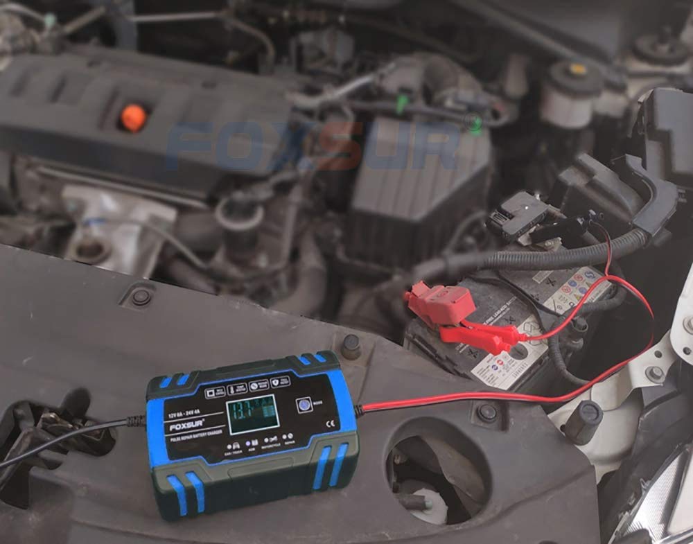 12V/24V 8A Smart Car Battery Charger with LCD - for Cars, Boats, RVs