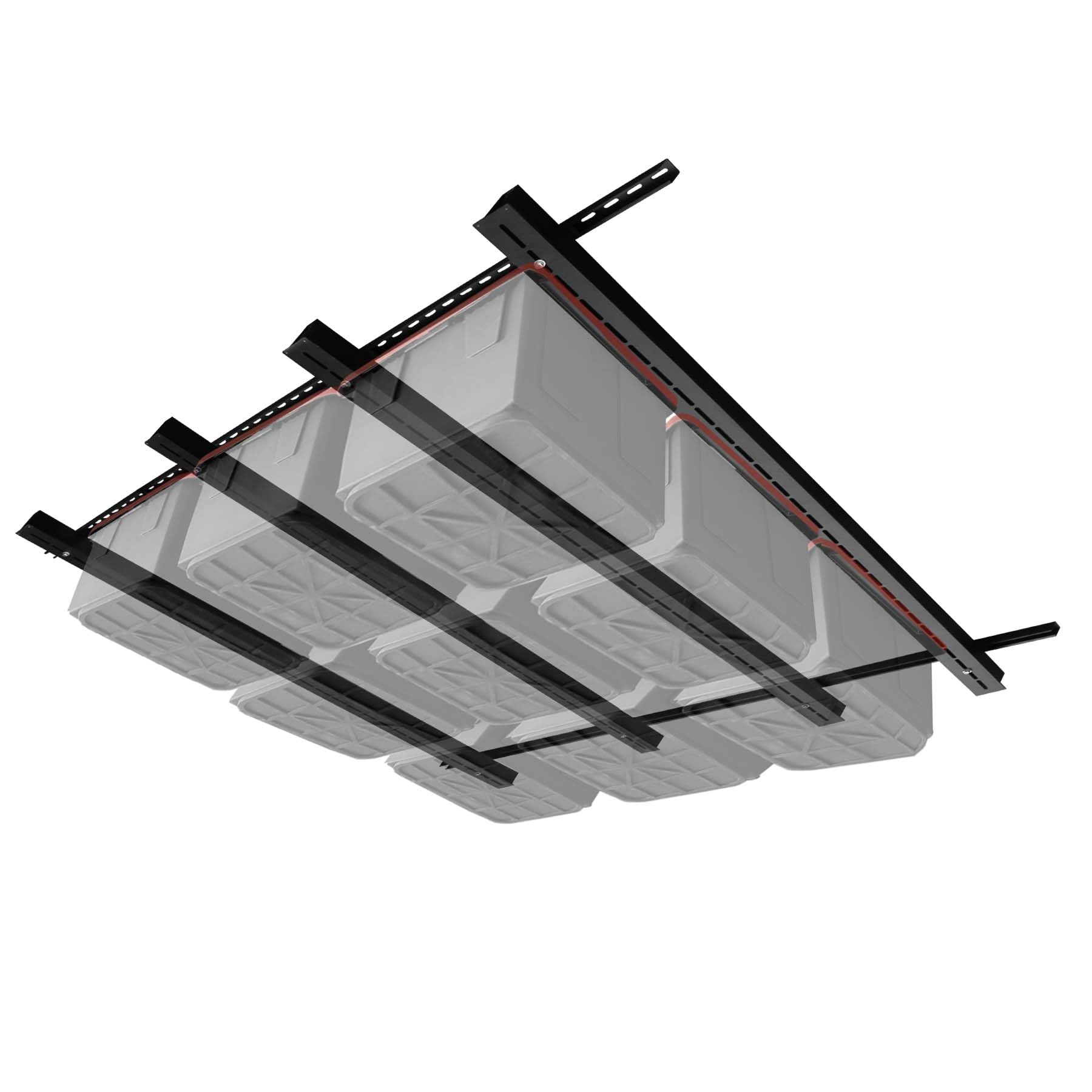 Heavy Duty Overhead Garage Storage Rack System - Adjustable Ceiling Mounted Tote Organizer with Slide Rails, Supports 15 Bins (4 Sets) - Perfect for Garage Organization, Home Storage & Clutter Control
