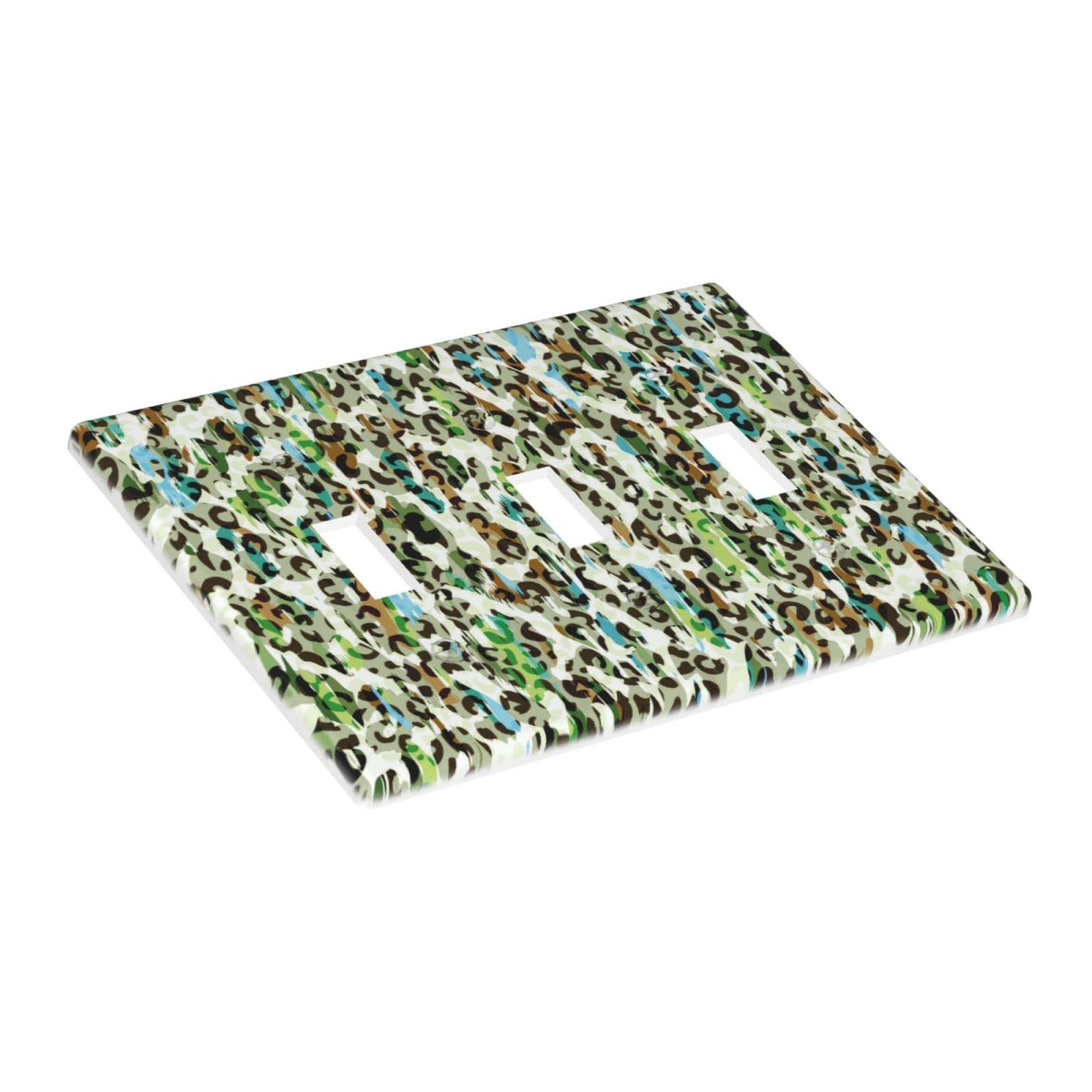 Camouflage Leopard Green Triple 3 Gang Light Switch Cover Plate - Decorative Wall Plate for Home, Bedroom, Living Room & Office Decor