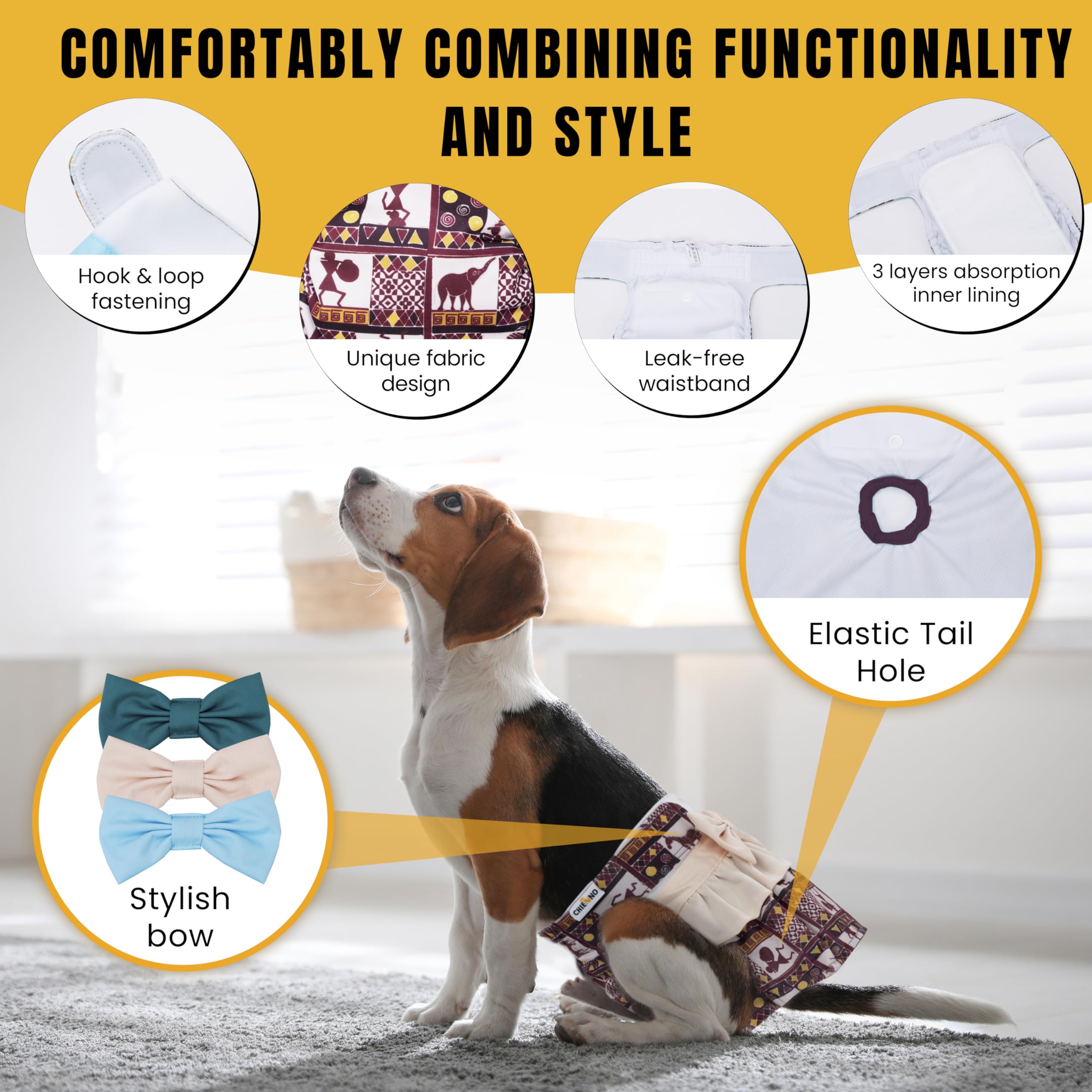 3Pcs Washable Reusable Dog Diapers for Female Dogs X-Small - Premium Absorbent Leak-Proof Puppy Diapers for Heat Cycle & Potty Training - Perfect for Small Breeds at Home or Travel