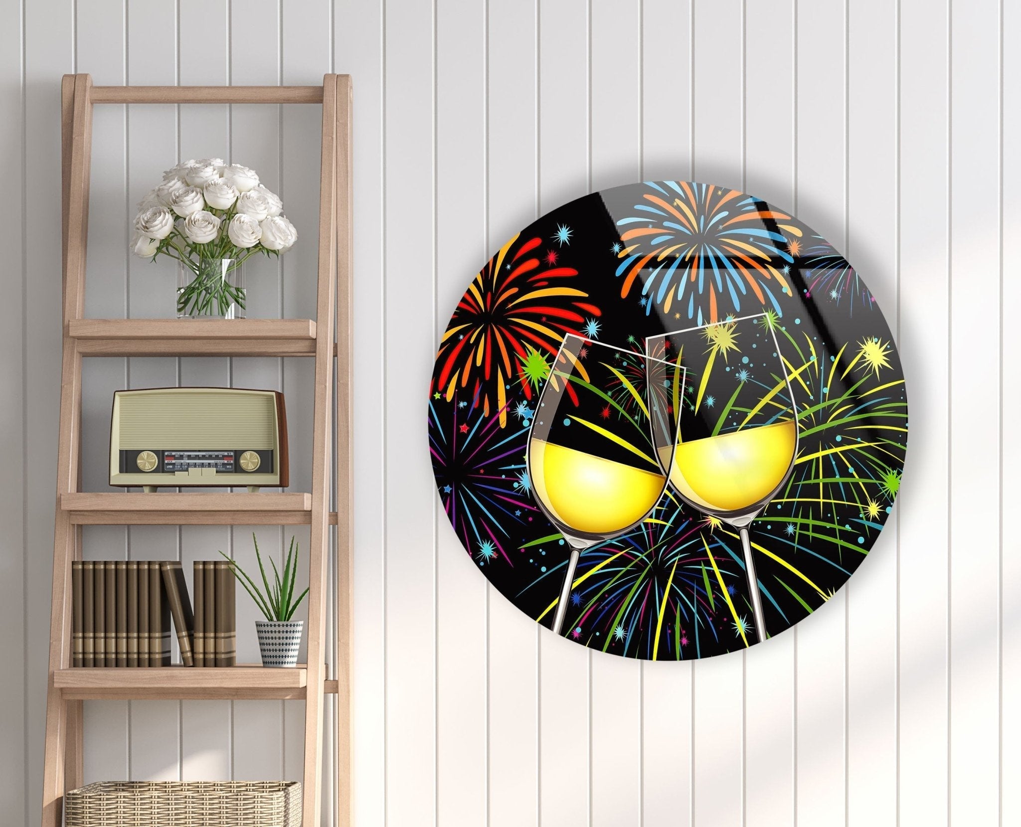 Abstract Round Cocktails Glass Wall Art - Modern Home Decor for Living Room, Bar & Kitchen - Perfect for Wine Lovers & Entertaining Guests