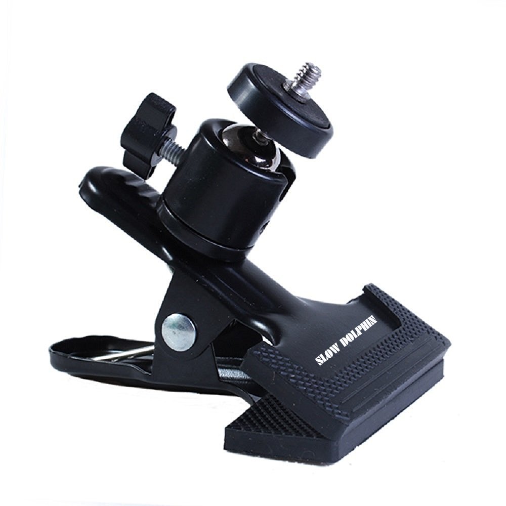 360° Swivel SLOW DOLPHIN Tripod Camera Clip Clamp - 1/4 Inch Screw Flash Reflector Holder Mount for DSLR, Mirrorless & Video Cameras (Black) | Perfect for Studio Backdrops, Vlogging & Photography Accessories