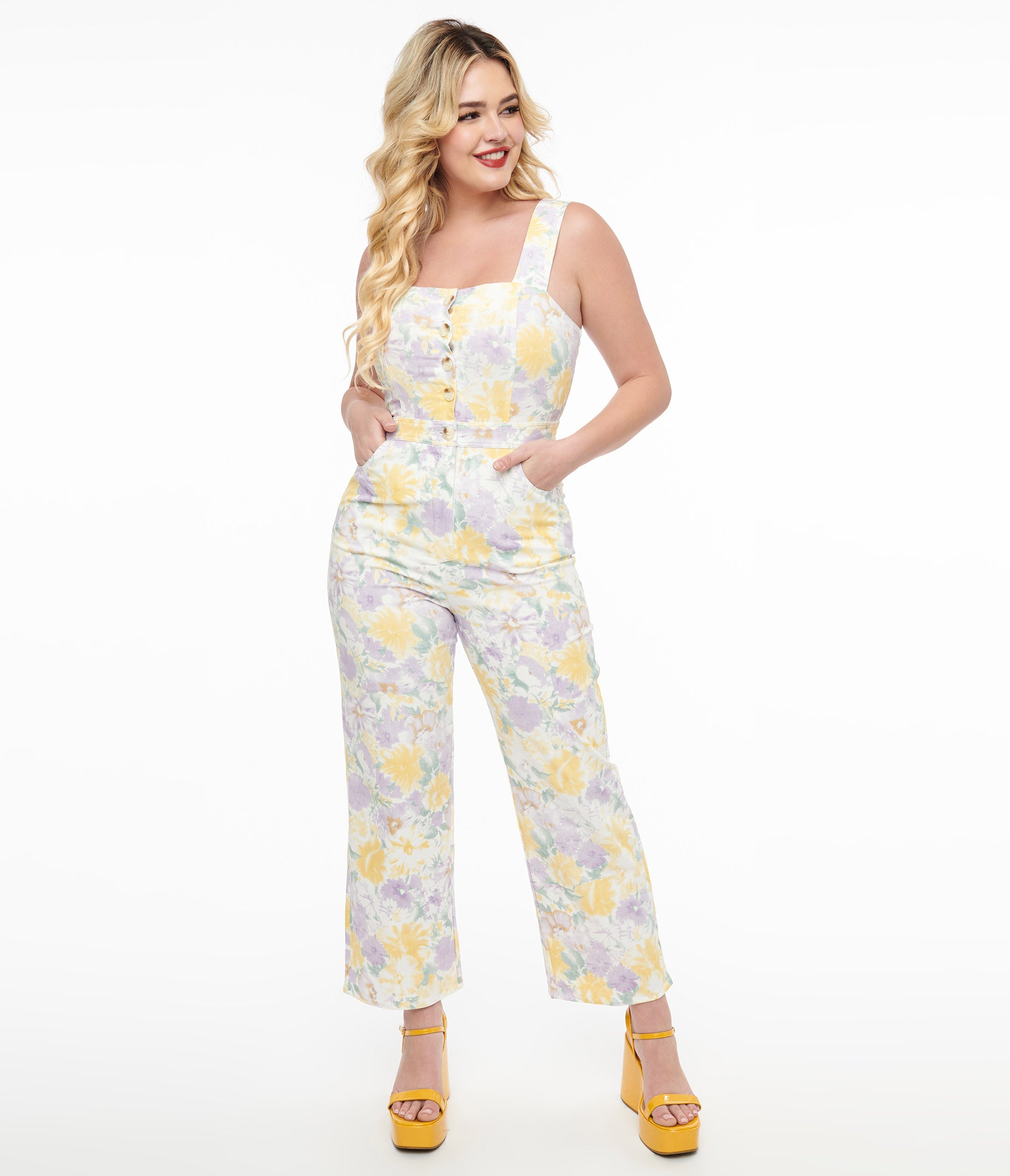 Pastel Floral Jumpsuit for Women - Soft Purple & Yellow Print Romper - Perfect for Summer Outfits, Beach Vacations & Boho Fashion