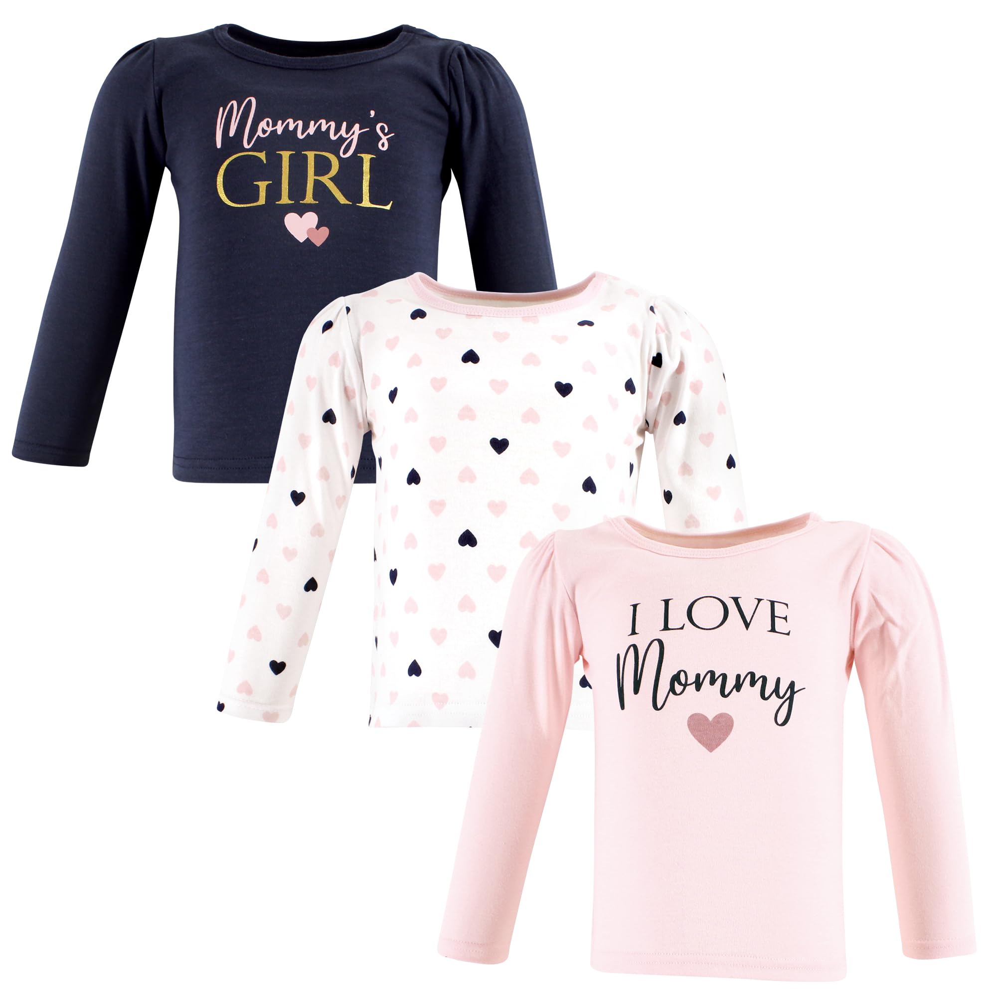 Hudson Baby Girls' Long Sleeve T-Shirts - Soft Cotton Pink & Navy Striped Shirt for 12-18 Months | Cute Outfit for Playdates, Family Photos & Everyday Wear