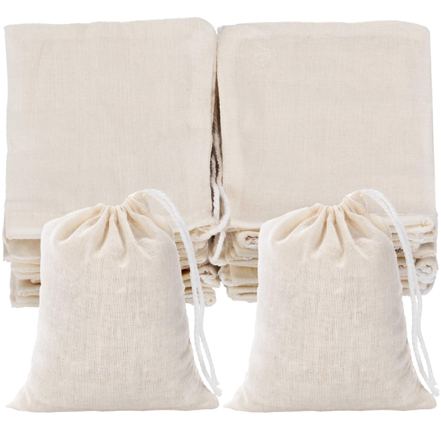50-Piece Natural Cotton Muslin Drawstring Bags - 3