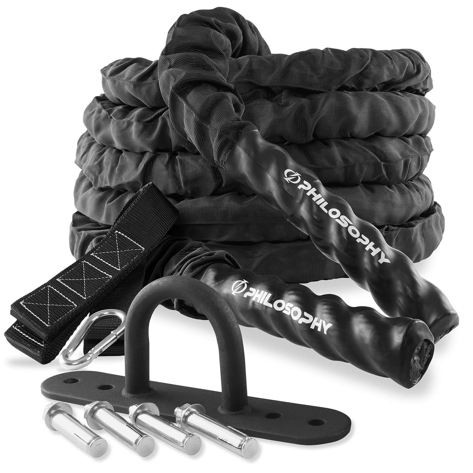 Best Battle Rope for Gym & Home Workouts - Heavy Duty Fitness Training Rope with Protective Cover & Anchor Kit - Ideal for Strength Training, CrossFit, HIIT & Cardio Exercises