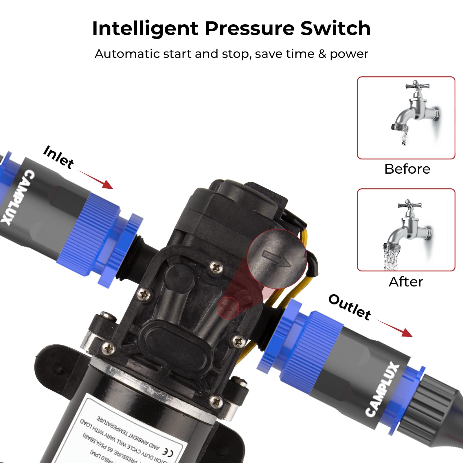 Camplux 6LPM 12V 4.5Bar Gas Water Heater Pump - High Pressure Hot Water System for RV, Boat, Camping & Outdoor Shower