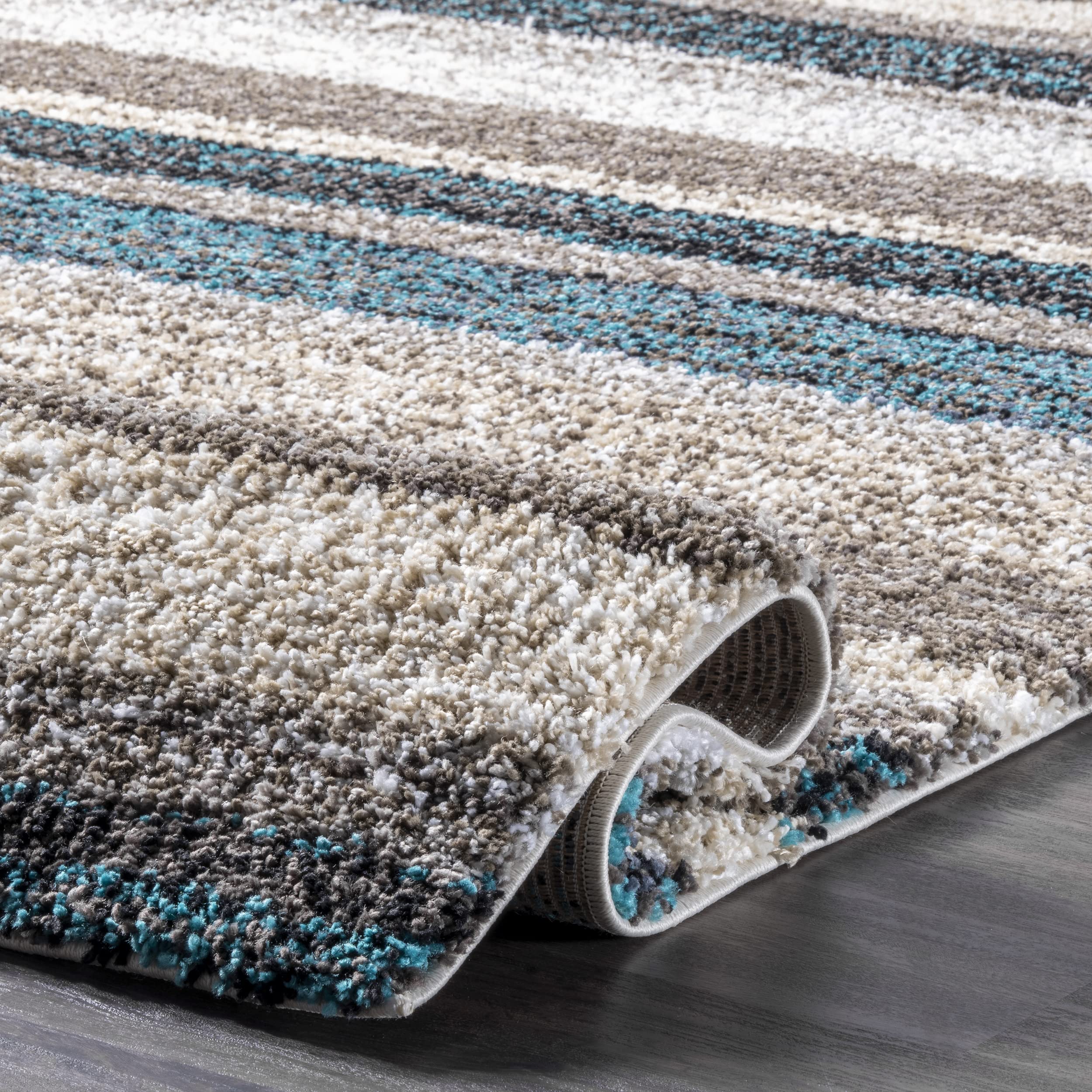nuLOOM Drey Striped Shag Area Rug - 2x12 Runner Shag Rug in Casual Blue Multi/Brown | Soft Plush Carpet for Living Room, Bedroom, Dining Room, Nursery, Entryway, Hallway | Perfect for Cozy Home Decor & High Traffic Areas