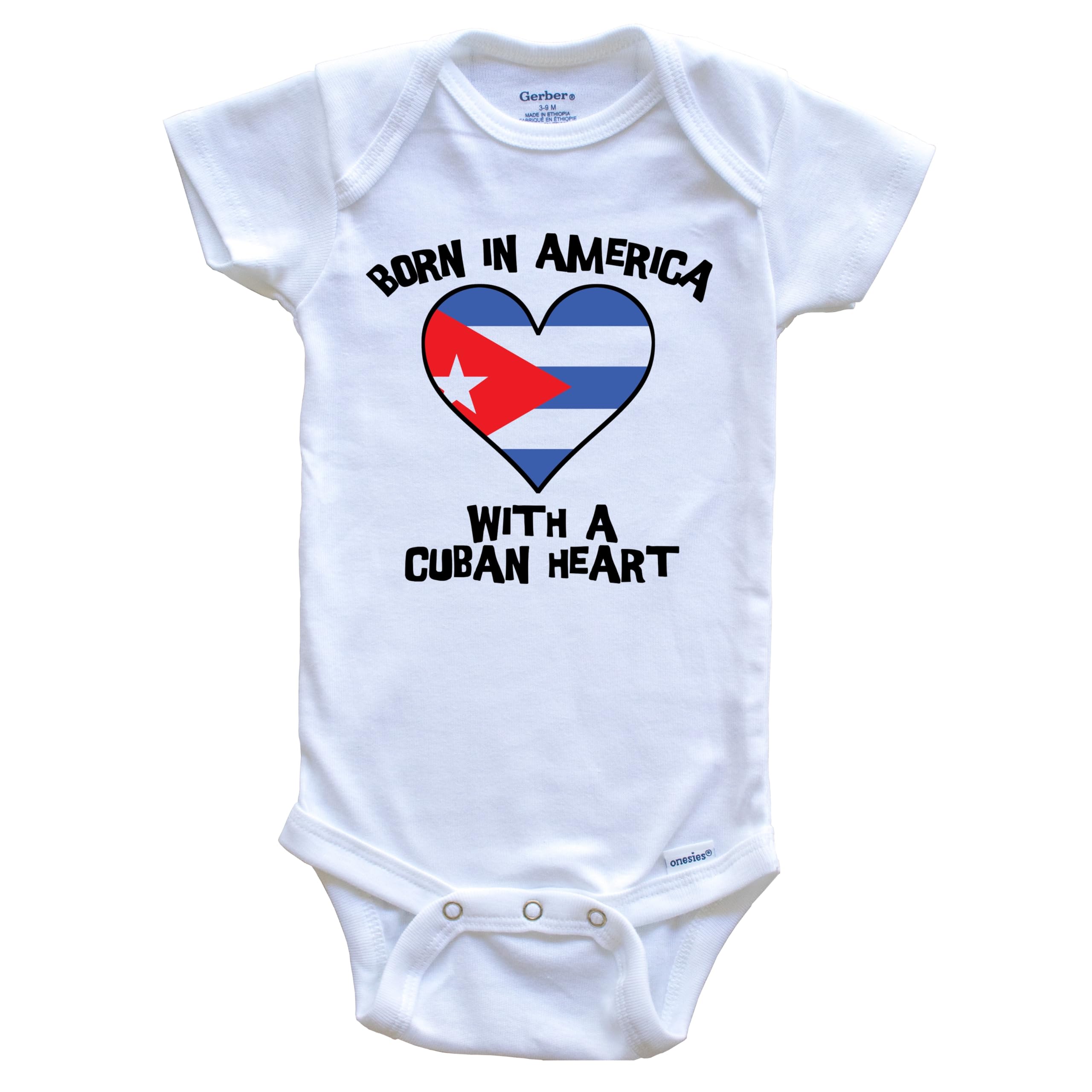 Born in America with A Cuban Heart One Piece Baby Bodysuit - Cuba Flag Design Infant Romper for Boys & Girls | Perfect for Family Gatherings, Cultural Events & Photo Shoots