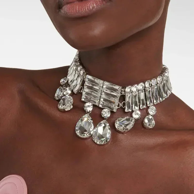 Exaggerated Large Crystal Choker Necklace - Luxury Water Drop Rhinestone Statement Collar for Women | Elegant Evening Wear & Special Occasion Jewelry