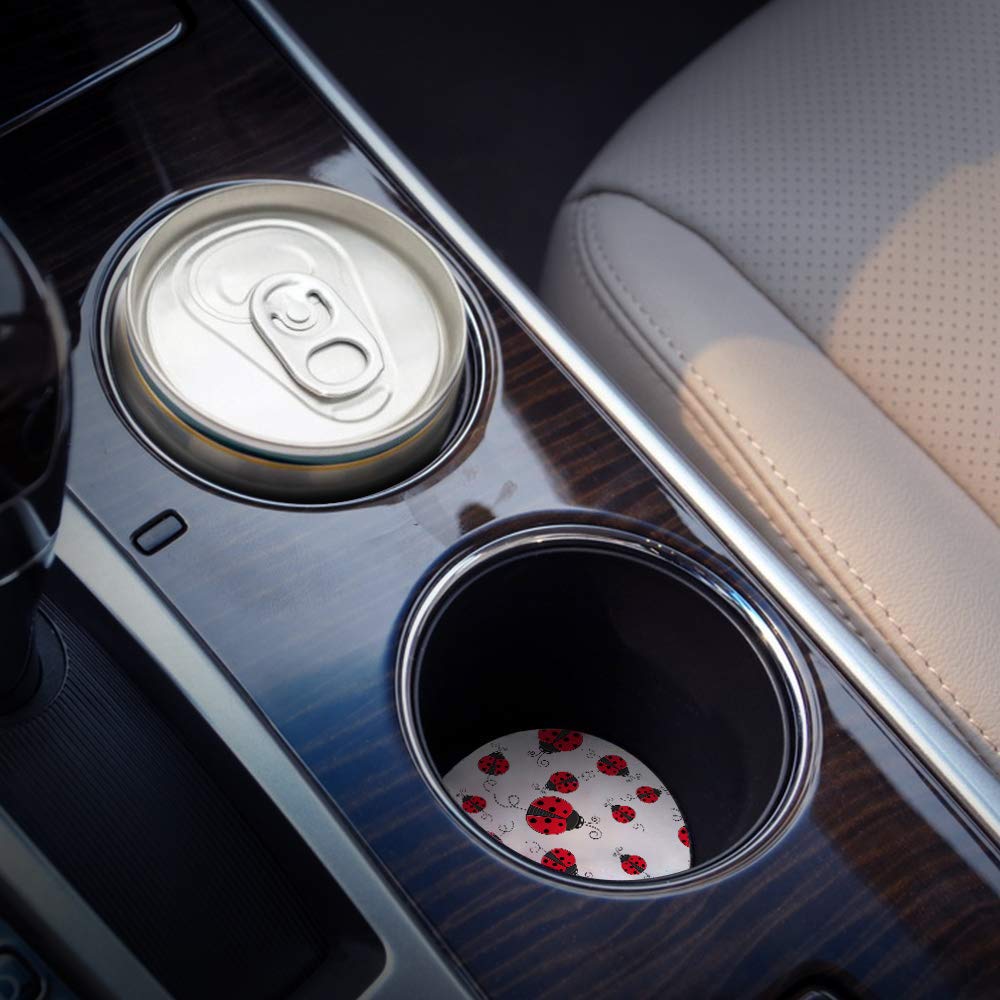 Cute Ladybug Cartoon Ceramic Car Coasters Set of 4 - Absorbent Cup Holder Mats for Cars, Spill-Proof Auto Accessories to Protect Your Vehicle - Perfect for Coffee, Drinks & Keeping Car Clean (Red Ladybug Design)