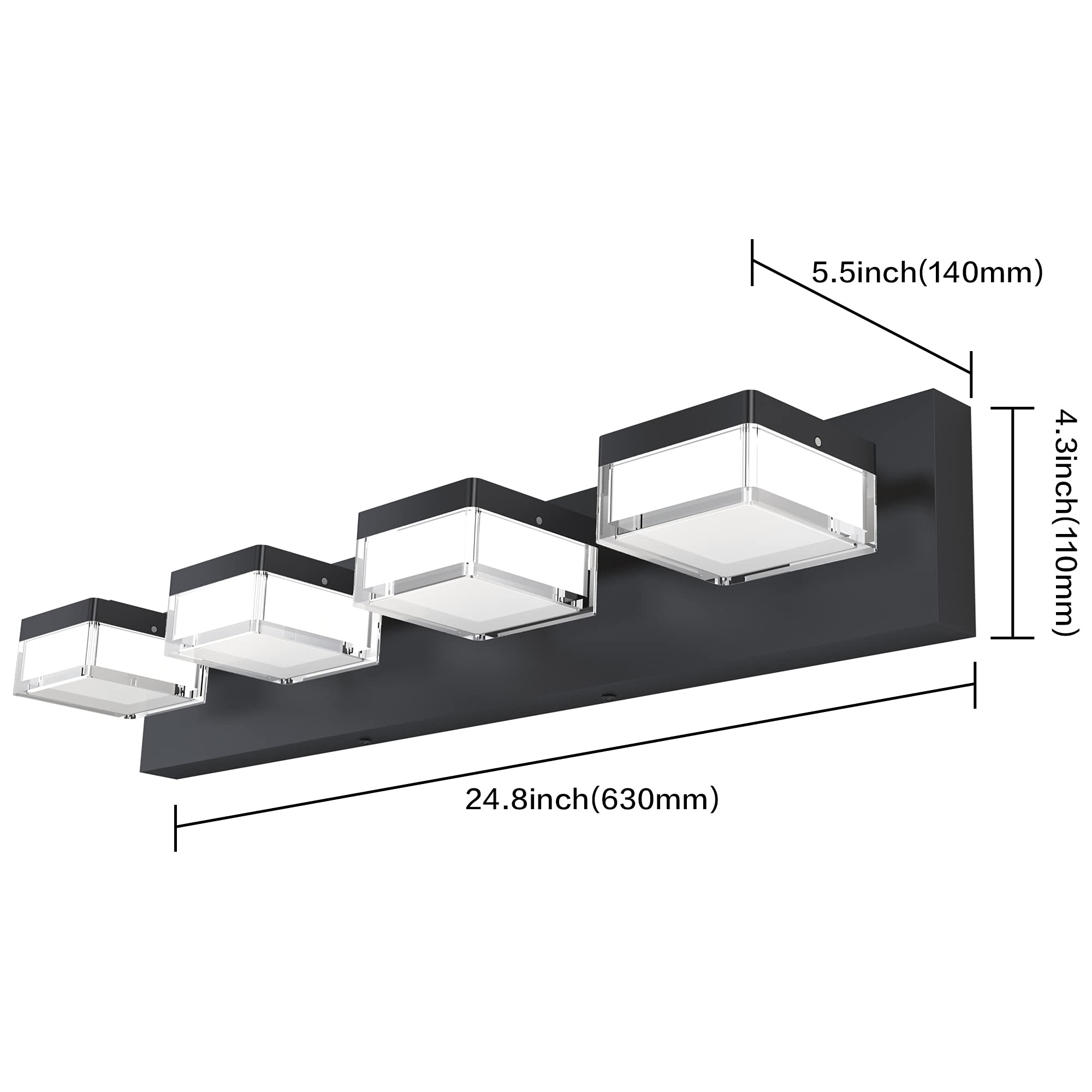 SOLFART 4-Light LED Bathroom Vanity Light Fixture - Modern Black Finish for Bathroom Mirror Lighting, Perfect for Home Decor & Makeup Application
