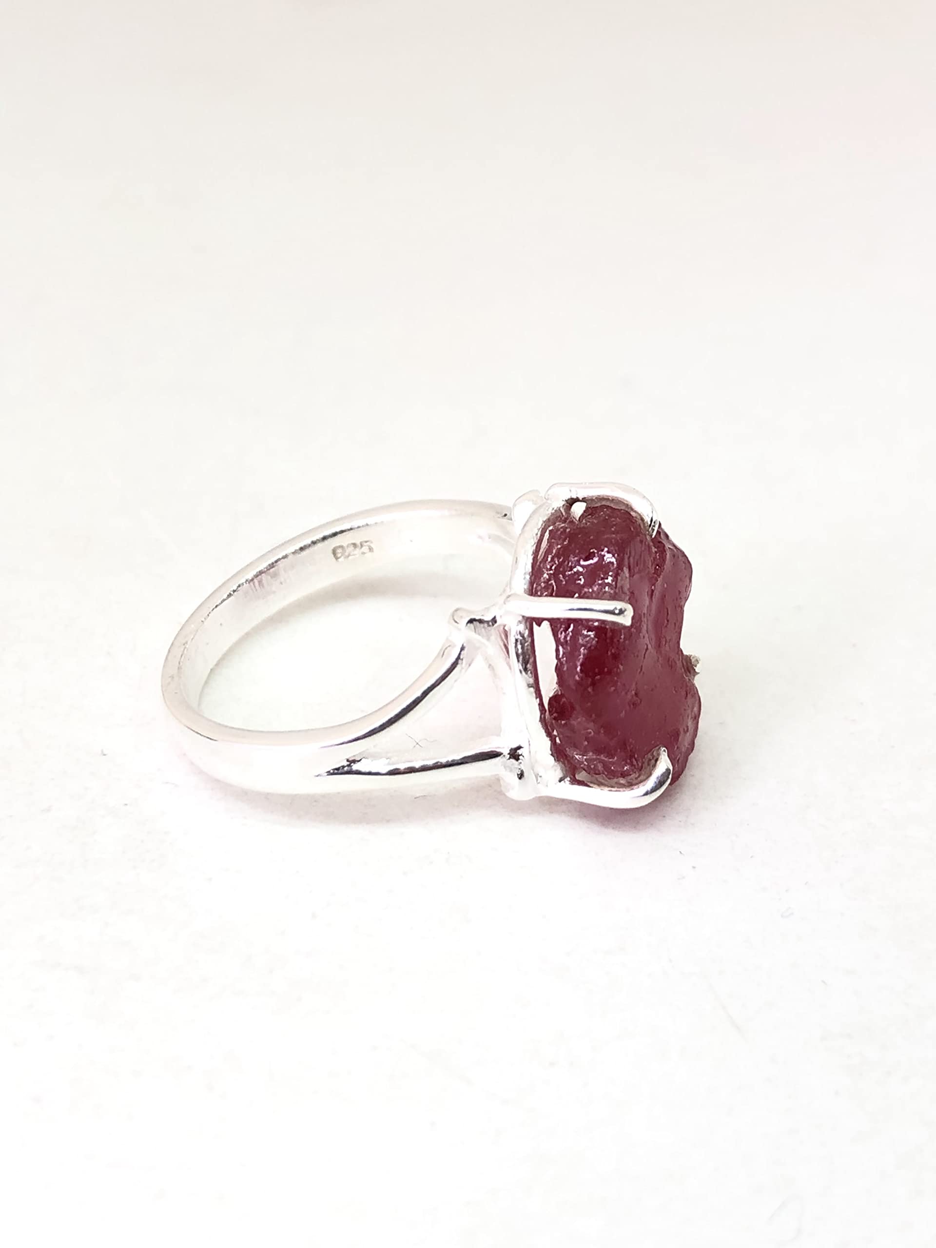 Natural Luster Raw Ruby Ring - 925 Sterling Silver Uneven Shape Madagascar Ruby Jewelry | 4 Prong Setting Dainty Ring with Rough Crystal | Perfect Gift for Her, Wedding, Anniversary & Special Occasions