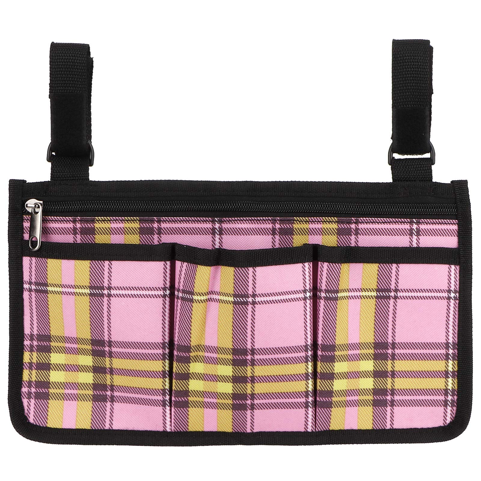Germer Hanging Pouch - Multifunctional Scooter Side Bag & Rollator Organizer for Wallet, Snacks, Sundries (Rose Red Check) | Perfect for Outdoor Activities, Shopping & Daily Commute