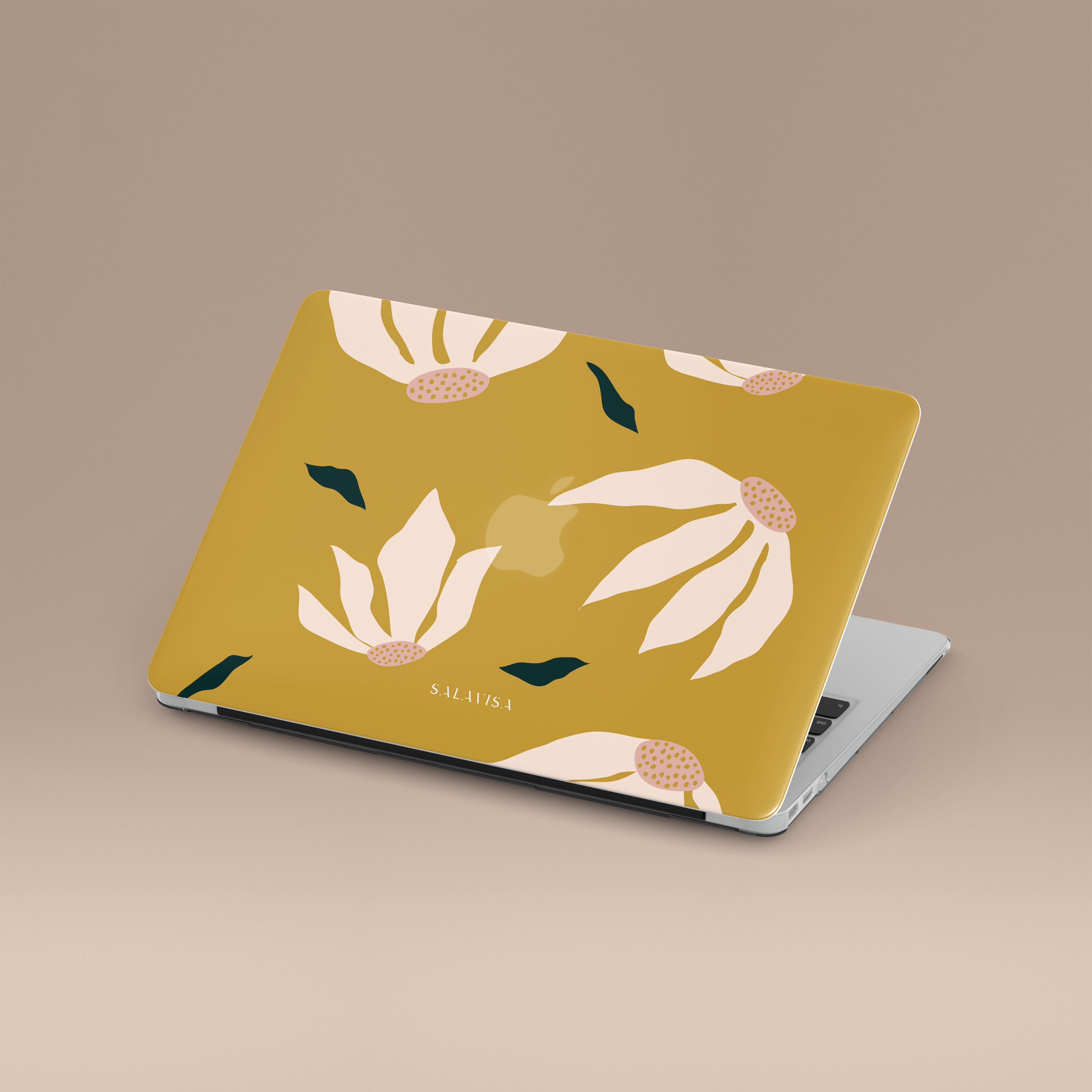 Stylish Burnt Yellow Floral MacBook Case - Protective Laptop Cover for MacBook Air/Pro - Perfect for Work, Travel & School