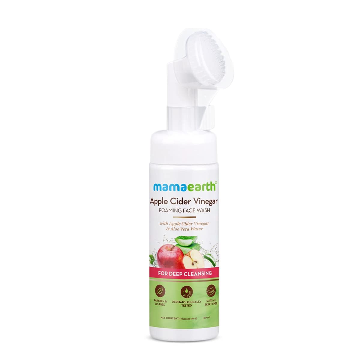 Mamaearth Apple Cider Vinegar Foaming Face Wash with Aloe Vera - Deep Cleansing Facial Cleanser with Brush for Acne, Blackheads & Oily Skin - 150ml | Gentle Daily Face Wash for Women & Men | Perfect for Morning & Night Skincare Routine