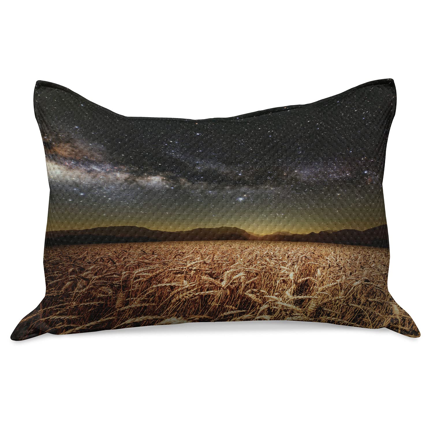 Ambesonne Space Knitted Quilt Pillow Cover - Wheat Field Meadow Under Star Clusters Twilight Harvest Rural Art Print - Standard King Size 36