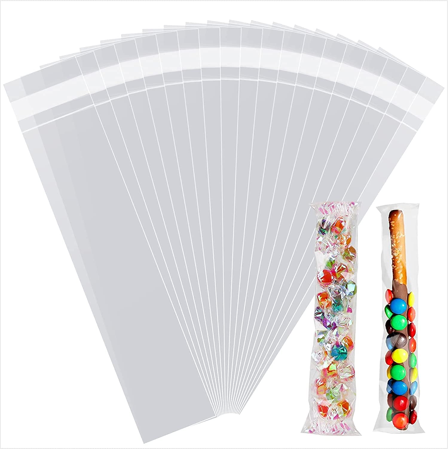 200 Pcs 3x9 Inch Cellophane Treat Bags with Twist Ties - Cookie Bags, Candy Bags, Self-Sealing Adhesive Gift Wrap for Small Business Packaging (1.3mil) - Perfect for Party Favors, Wedding Treats & Retail Packaging