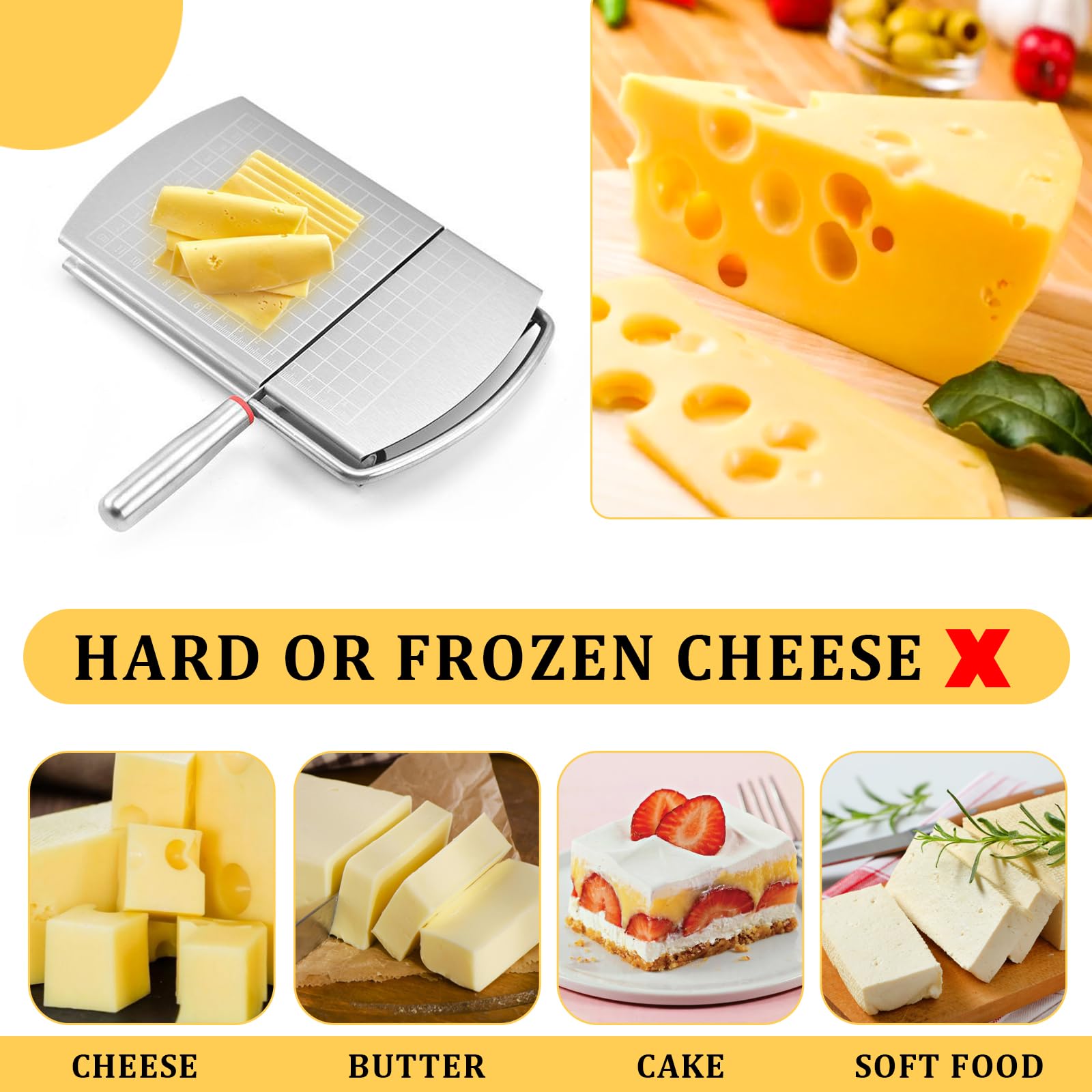 Premium Stainless Steel Cheese Slicer & Cutter - Multi-Functional Kitchen Tool for Block Cheese, Butter & Vegetables with Precise Measurement Scale | Perfect for Charcuterie Boards, Party Platters & Gourmet Cooking