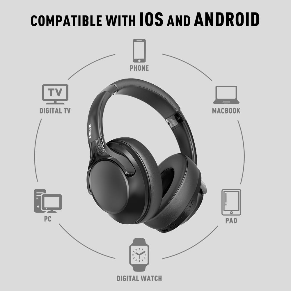Bluetooth 5.3 Wireless Over-Ear Headphones with Microphone - 68H Playtime, HiFi Stereo, Deep Bass, 6 EQ Modes, Foldable & Lightweight Design - Perfect for Travel, Home Office, and Cellphone Use (Black)