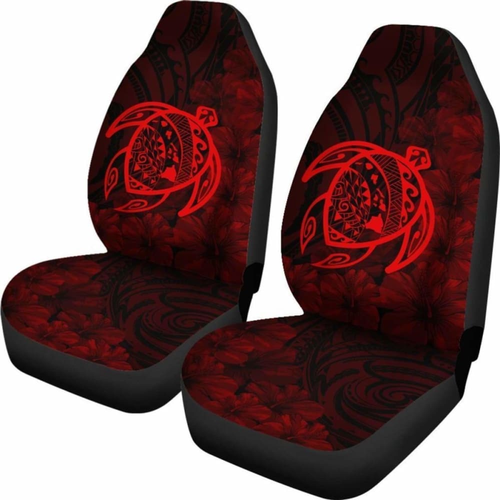 Premium Alohawaii Car Seat Covers - Hawaiian Turtle Map & Red Hibiscus Design - Durable Polyester Fabric - Perfect for Beach Trips & Tropical-Themed Vehicles