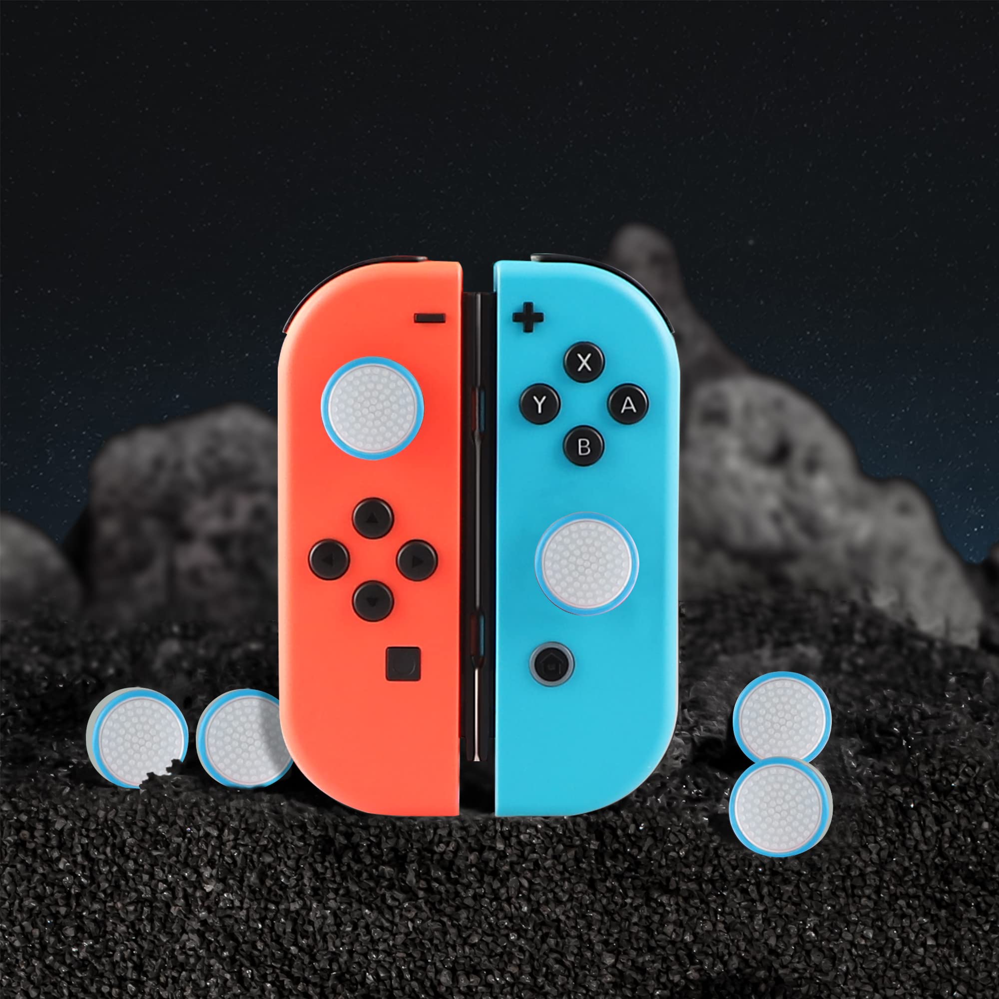 6PCS Non-Slip Silicone Thumb Grip Caps for Nintendo Switch Joycon/OLED/Lite Controllers - Transparent Blue Joystick Covers for Enhanced Gaming Comfort & Control - Perfect for Long Gaming Sessions & Competitive Play