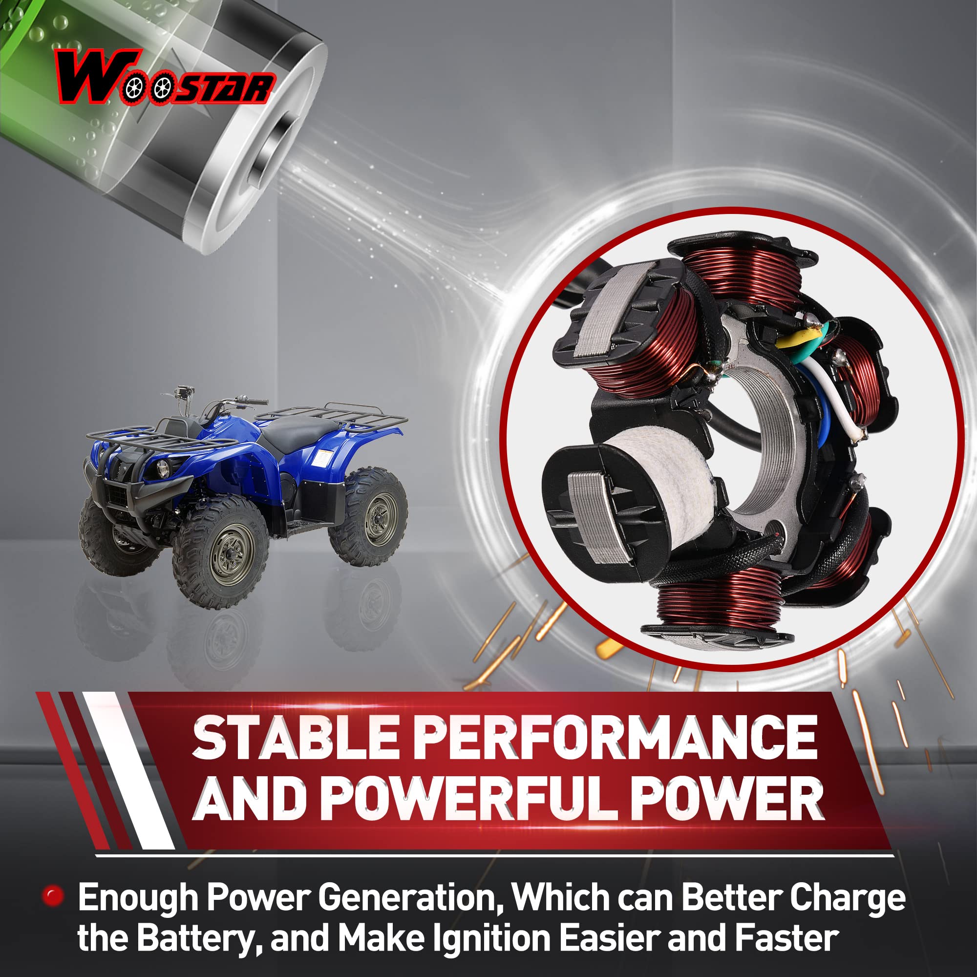 WOOSTAR 6 Coil 5 Wire Ignition Stator Magneto Replacement for GY6 50cc-125cc Scooters, Mopeds, Go Karts, ATVs & Dirt Bikes - Compatible with TaoTao, 4 Wheelers & Pit Bikes - Perfect for Engine Repair & Performance Upgrades