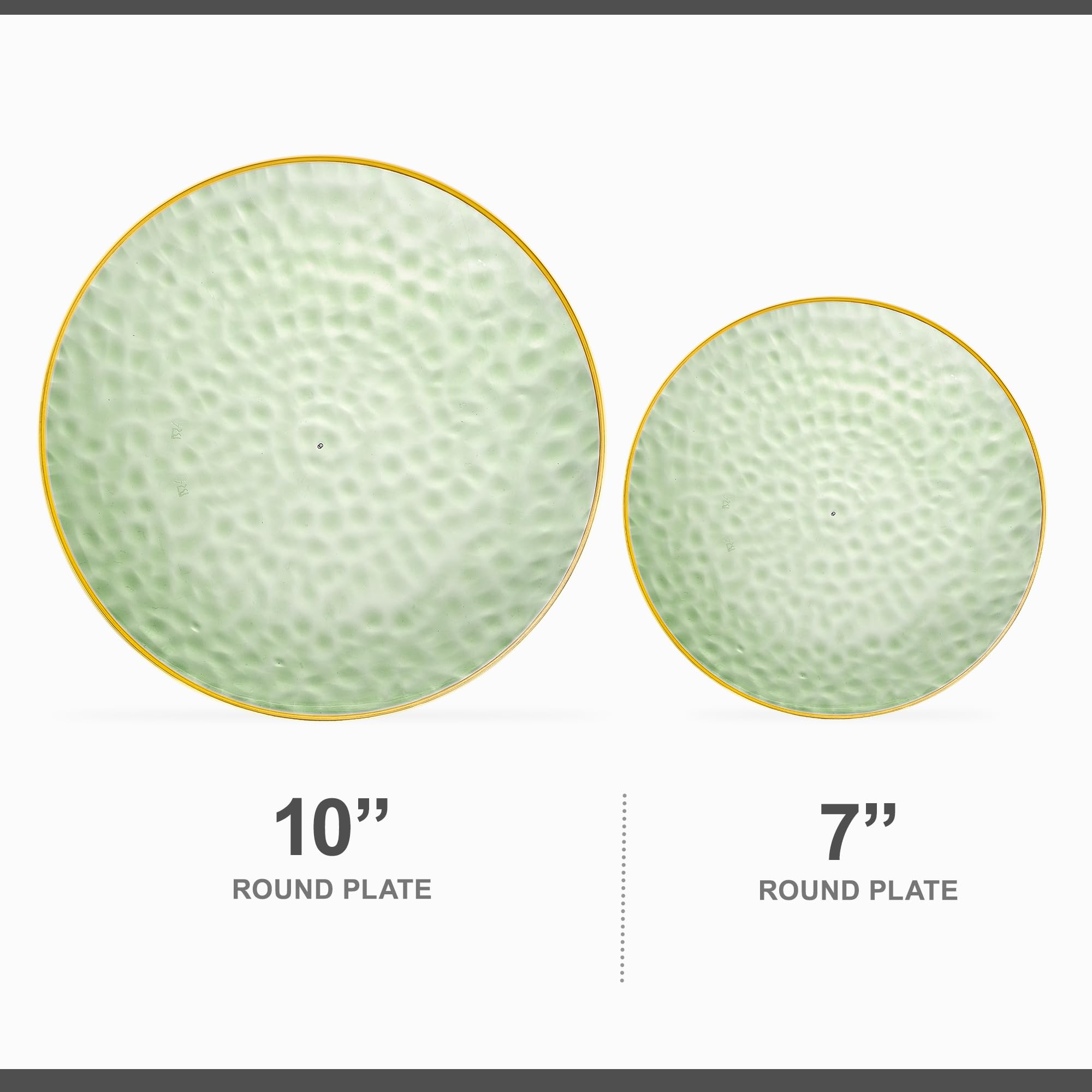 PLASTICPRO 32-Piece Plastic Dinnerware Set - 16 (7-inch) & 16 (10-inch) Green Hammered Plates - Durable Party Plates for St. Patrick's Day, Picnics, BBQs, and Outdoor Events