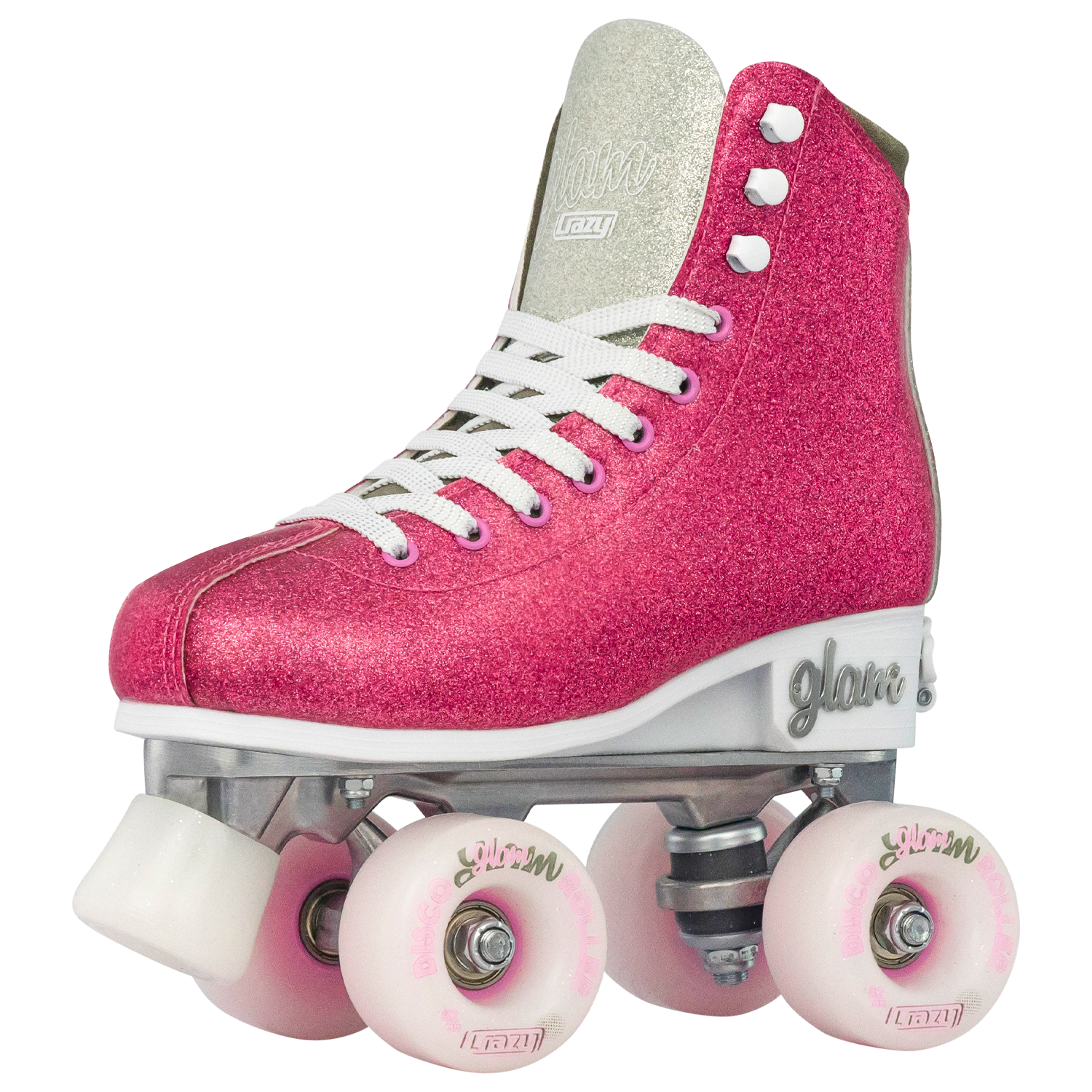 Crazy Glam Adjustable Roller Skates for Women - Pink & Silver Shimmer Quad Roller Skates with Light-Up Wheels | Perfect for Outdoor Skating, Rink Parties & Retro Fashion Looks