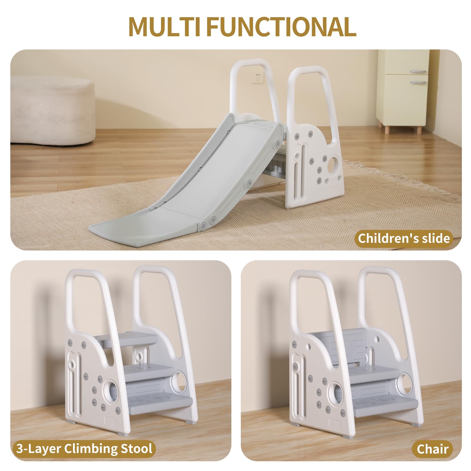 3 in 1 Toddler Slide & Climber Playset - Extra Long Slipping Slope Indoor/Outdoor Slide for Kids Ages 2-5 - Durable White Playground Toy for Backyard, Playroom & Daycare Fun