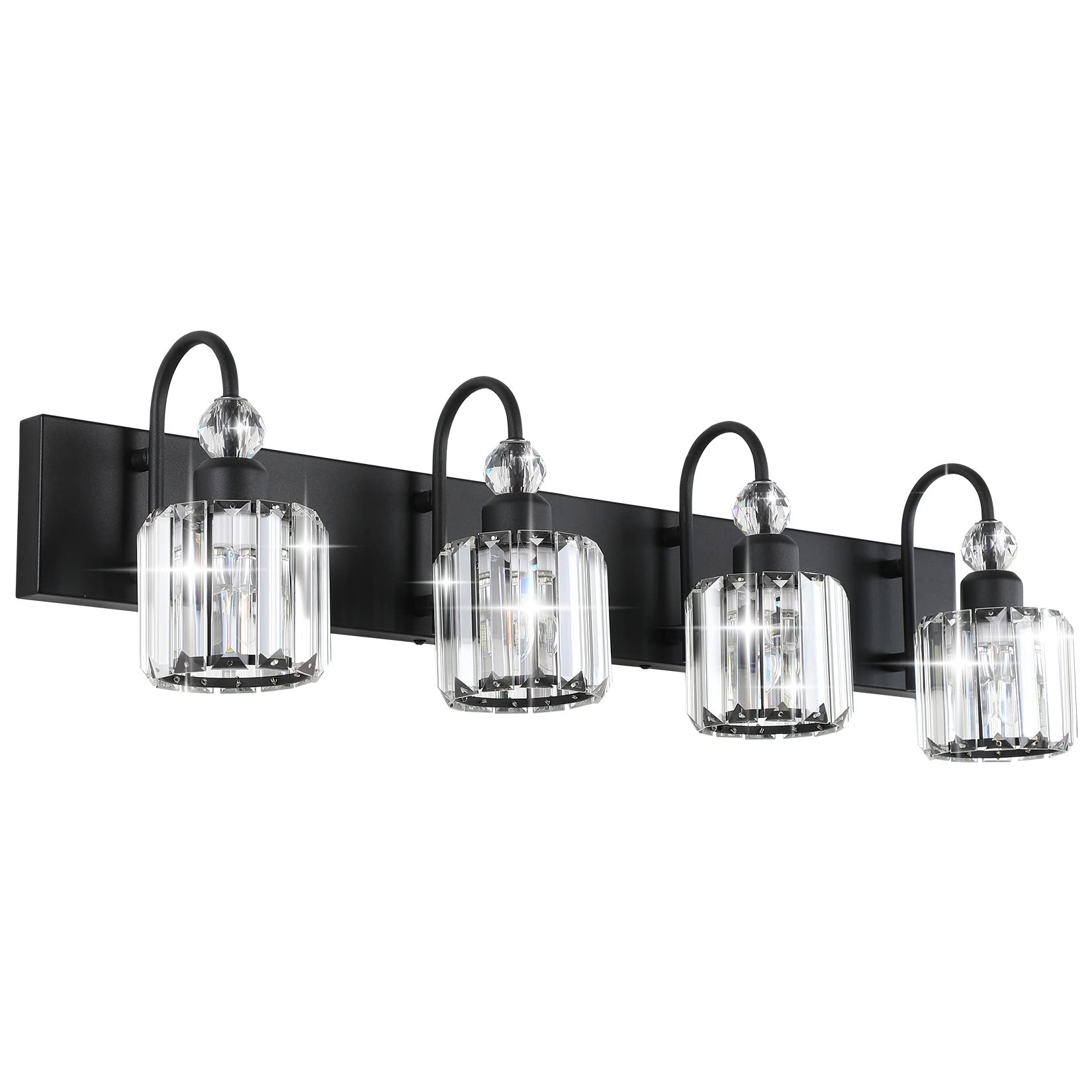 Ralbay Modern Black 4-Light Crystal Vanity Lights for Bathroom - Matte Black Wall Sconce with Crystal Accents - Perfect for Bathroom, Dressing Room & Bedroom Lighting