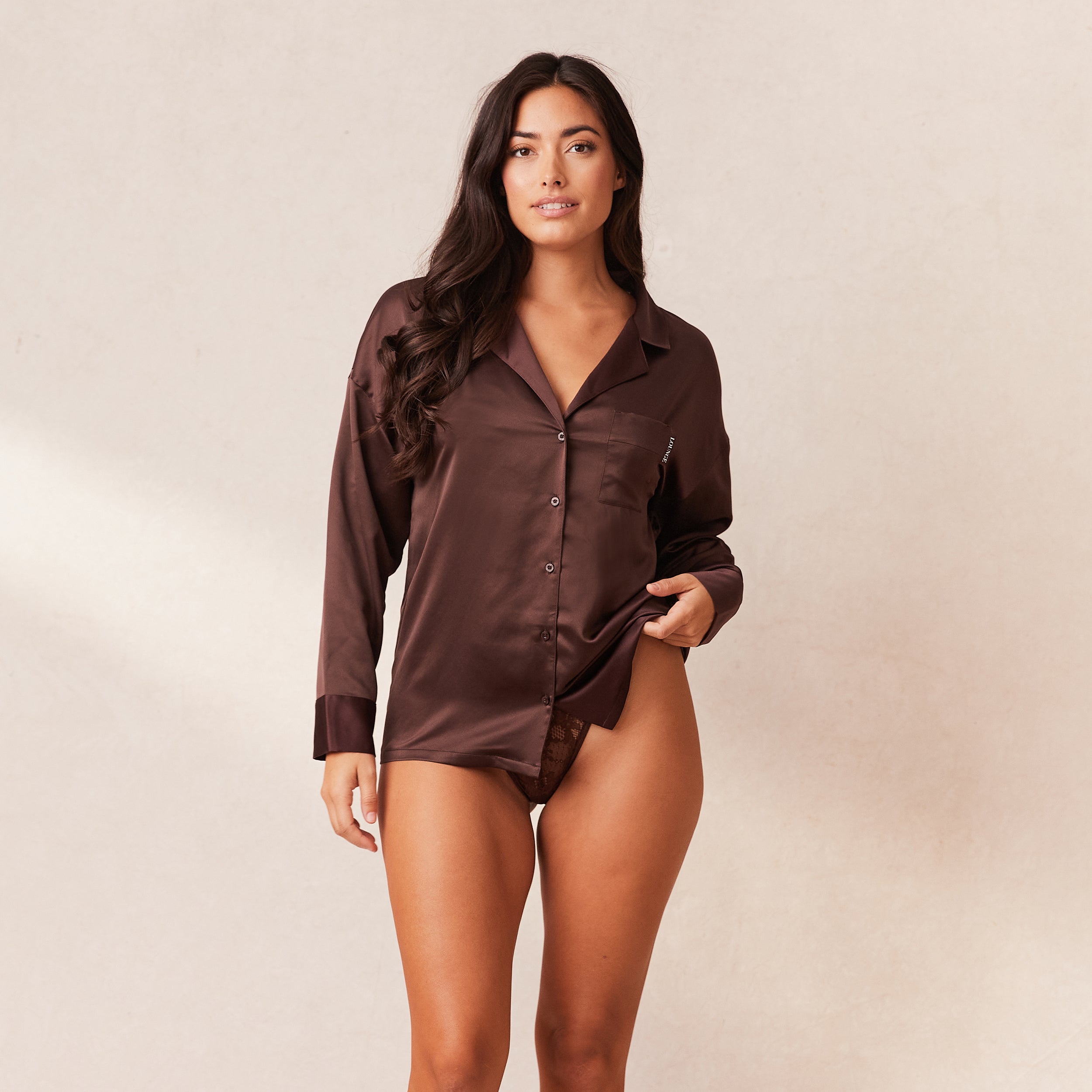 Classic Satin Pajama Shirt for Women - Soft & Comfortable Chocolate Brown Sleepwear - Perfect for Lounging, Sleepovers & Relaxing at Home