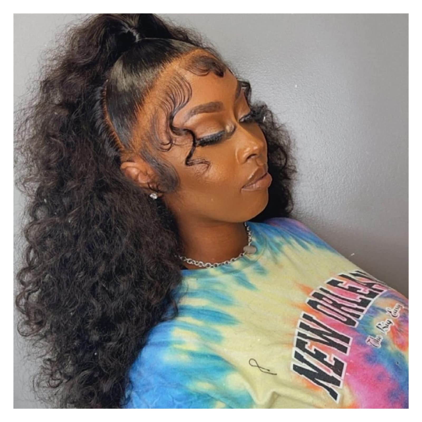 40 Inch HD Deep Wave Lace Front Human Hair Wig - Natural Curly Full Lace Wig for Women - Water Wave Lace Front Human Hair Wig (Color: 180%, Size: 26 Inches) - Perfect for Daily Wear, Parties & Special Occasions
