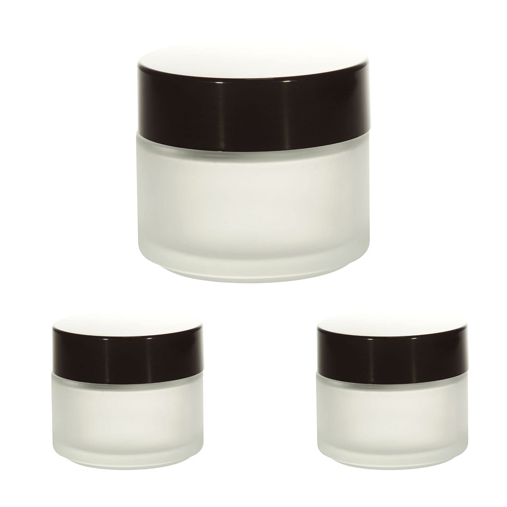 50ml Clear Round Frosted Glass Jar with Metalized Glossy Black Lid - Airtight Storage Container for Cosmetics, Skincare, Candles & DIY Crafts - Perfect for Creams, Salves, Balms and Home Organization
