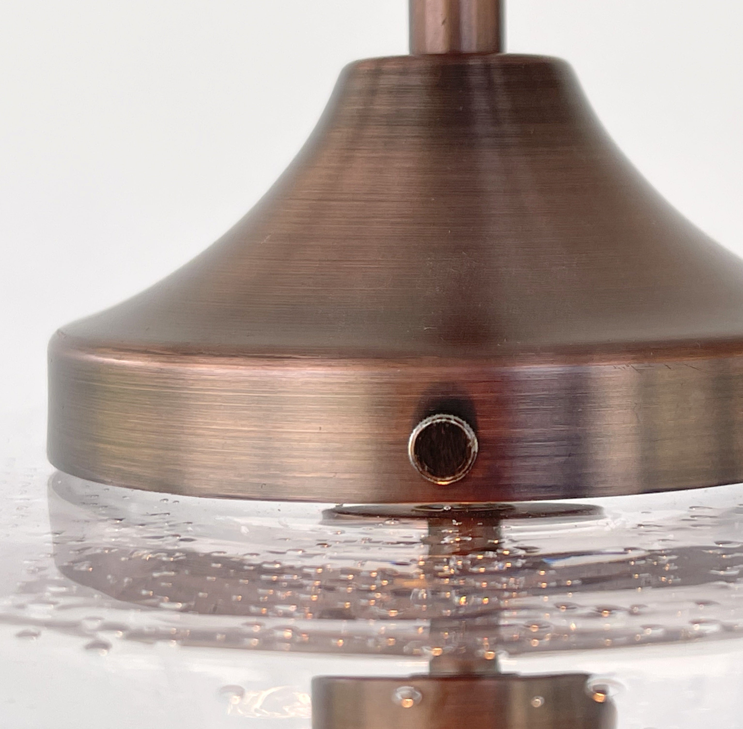 Vintage Brushed Copper Seeded Glass Pendant Light - Industrial Farmhouse Ceiling Fixture for Kitchen Island, Dining Room, or Entryway Lighting