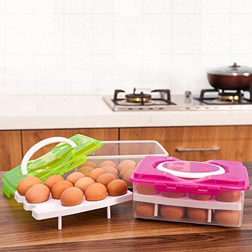 Hidelliya 32 Grid Double Layer Egg Storage Container with Lid & Tray - Plastic Refrigerator Organizer for Kitchen, Camping, Picnics (1 Pack) - Perfect for Fresh Egg Storage at Home or Outdoor Adventures