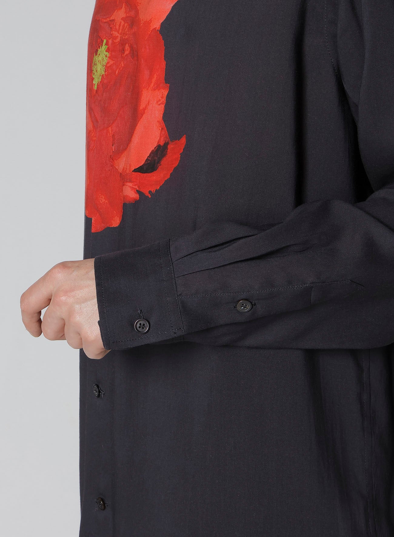 Deep Black Oversized Shirt with Bold Red Floral Print - Stylish & Comfortable for Casual Outings, Date Nights, and Layered Looks