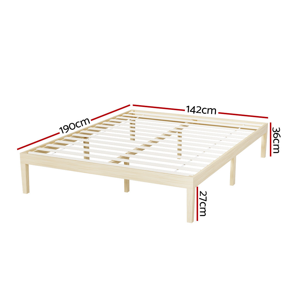 Bruno Minimalist Double Solid Pinewood Bed Frame - Queen Size, Sturdy Wooden Platform Bed with Underbed Storage, Perfect for Modern Bedrooms & Guest Rooms