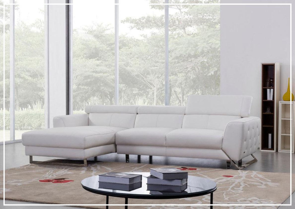 Gio Italia Niva Genuine Leather Sectional Sofa with Chrome Legs - Modern Living Room Furniture for Home & Office Comfort