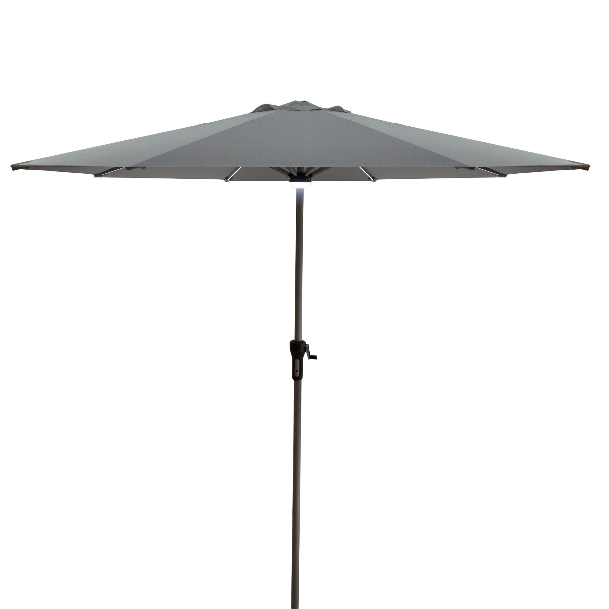 9ft Solar Powered Outdoor Patio Umbrella with Hand Crank & Tilt - Gray Waterproof Market Umbrella for Backyard, Poolside, and Restaurant Use