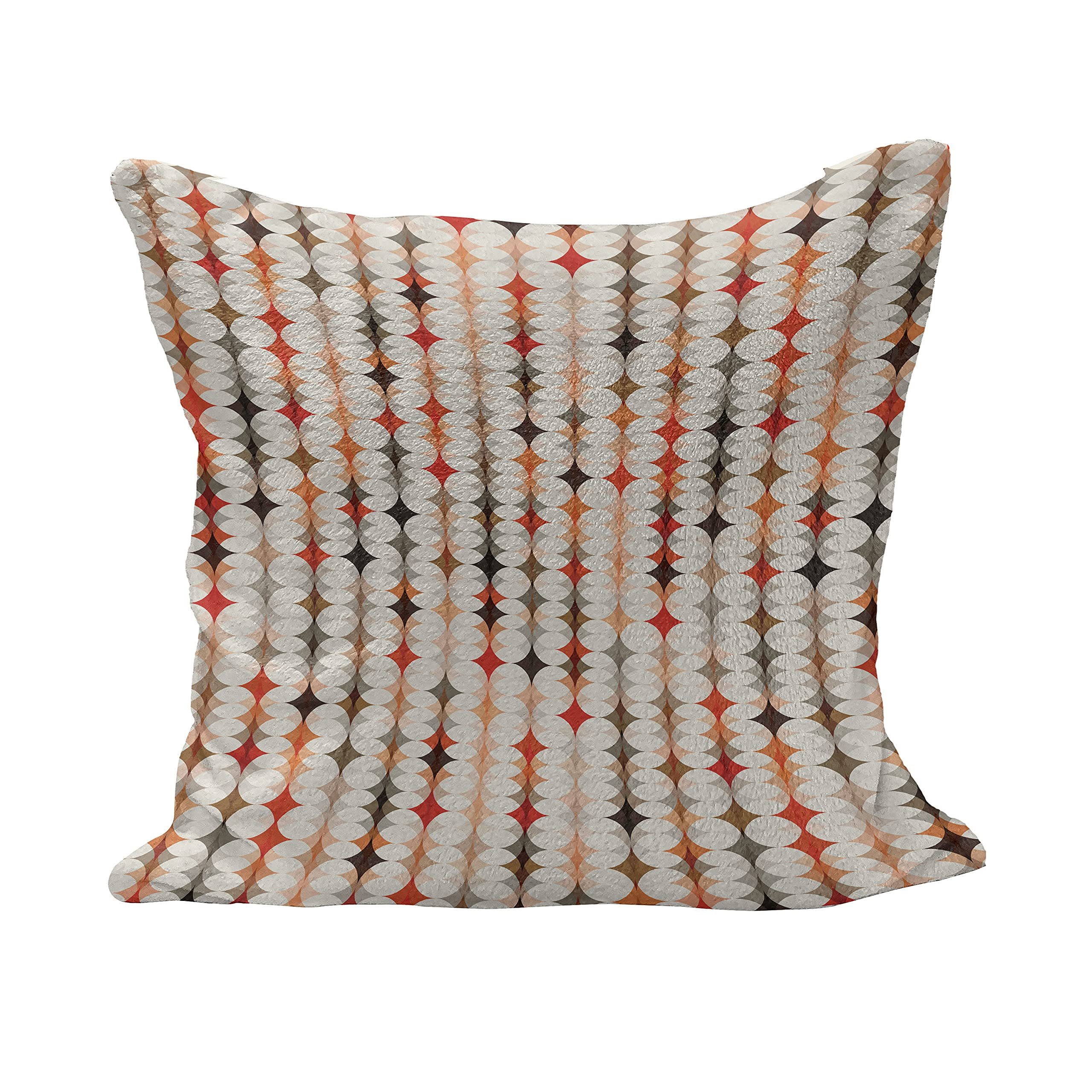 Ambesonne Geometric Fluffy Throw Pillow Cover 36x36 Inch - Vintage Oval Pattern with Radiant Mosaic Design, Decorative Square Accent Cushion Case in Orange Peach Red - Perfect for Sofa, Bedroom & Living Room Decor