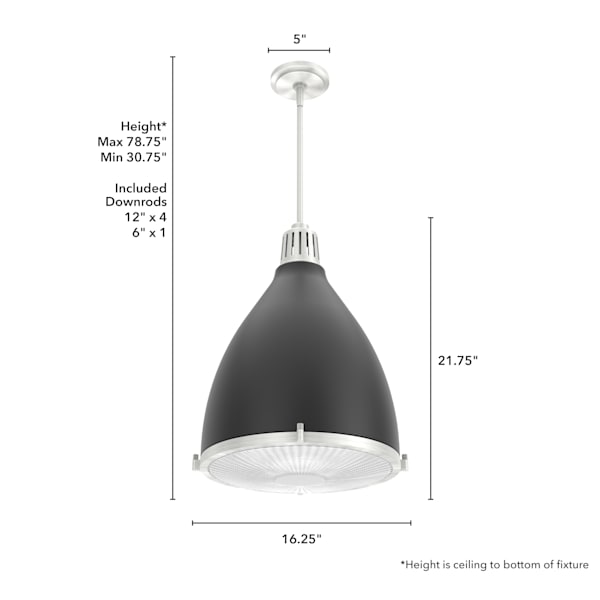 Hunter Bluff View 3-Light 16-Inch Matte Black Pendant Light - Modern Ceiling Lighting for Kitchen Island, Dining Room & Living Room