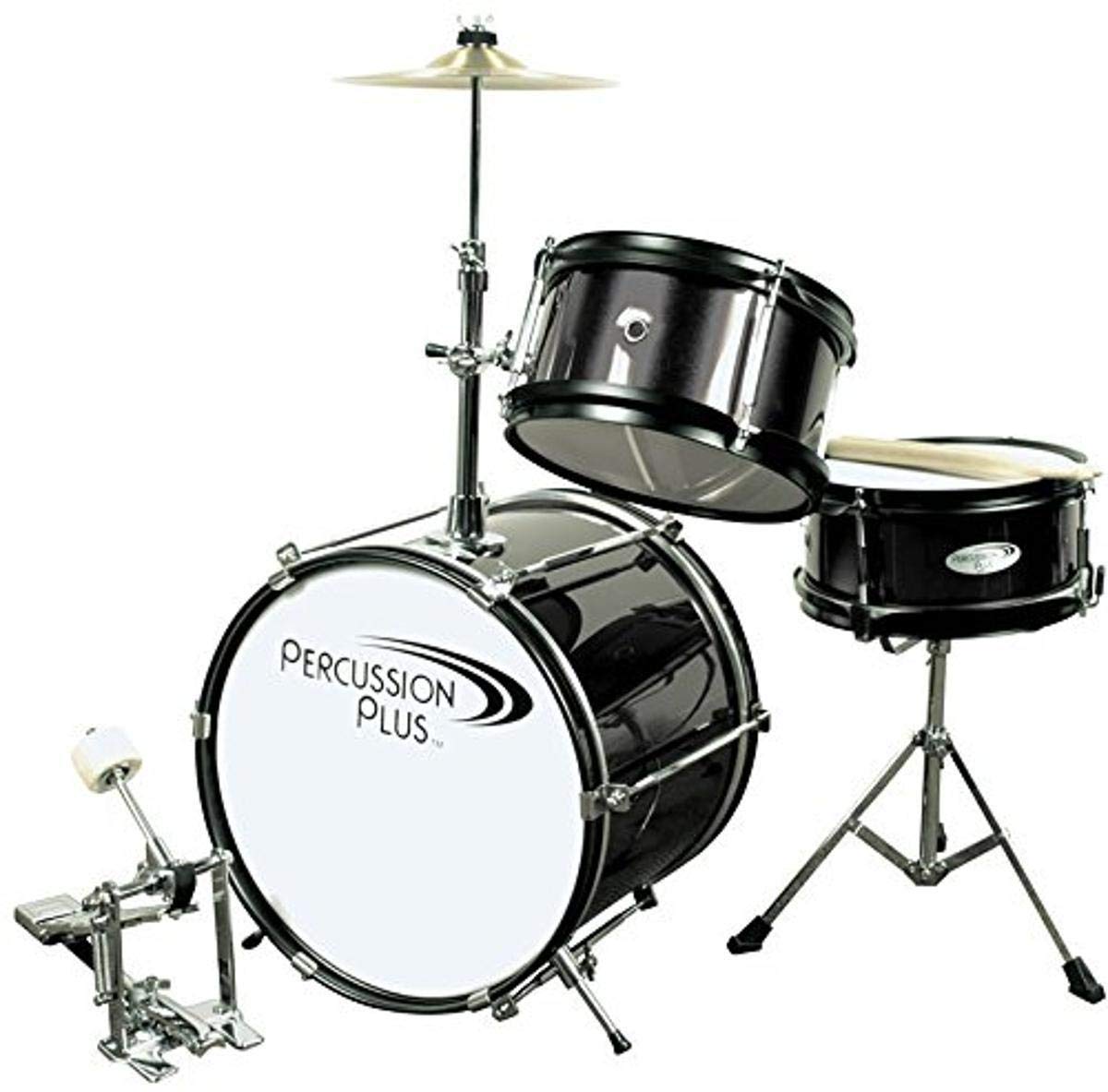 Percussion Plus PPMINI3BK 3-Piece Junior Drum Set for Kids - Compact & Portable Beginner Drum Kit for Home Practice, Music Lessons & Small Performances
