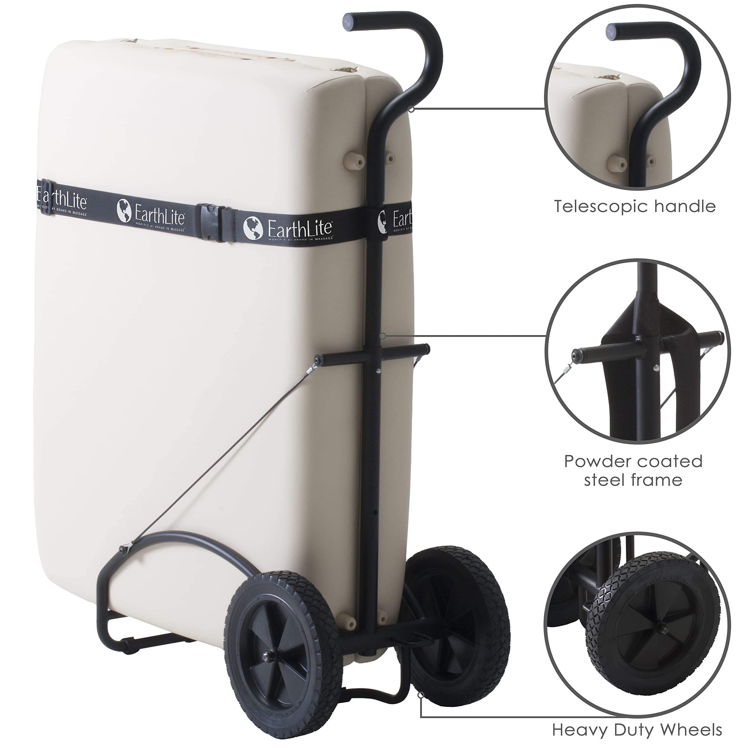 EARTHLITE Portable Massage Table Cart with Heavy-Duty Wheels & Adjustable Handle - Universal Fit for All Massage Tables | Perfect for Mobile Therapists & Spa Professionals
