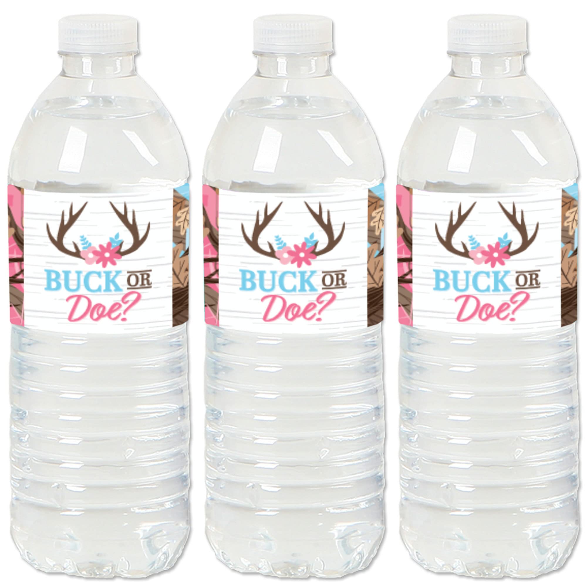 Big Dot of Happiness Buck or Doe Hunting Gender Reveal Party Stickers - 20-Pack Water Bottle Labels for Baby Shower, Gender Announcement & Outdoor Celebrations