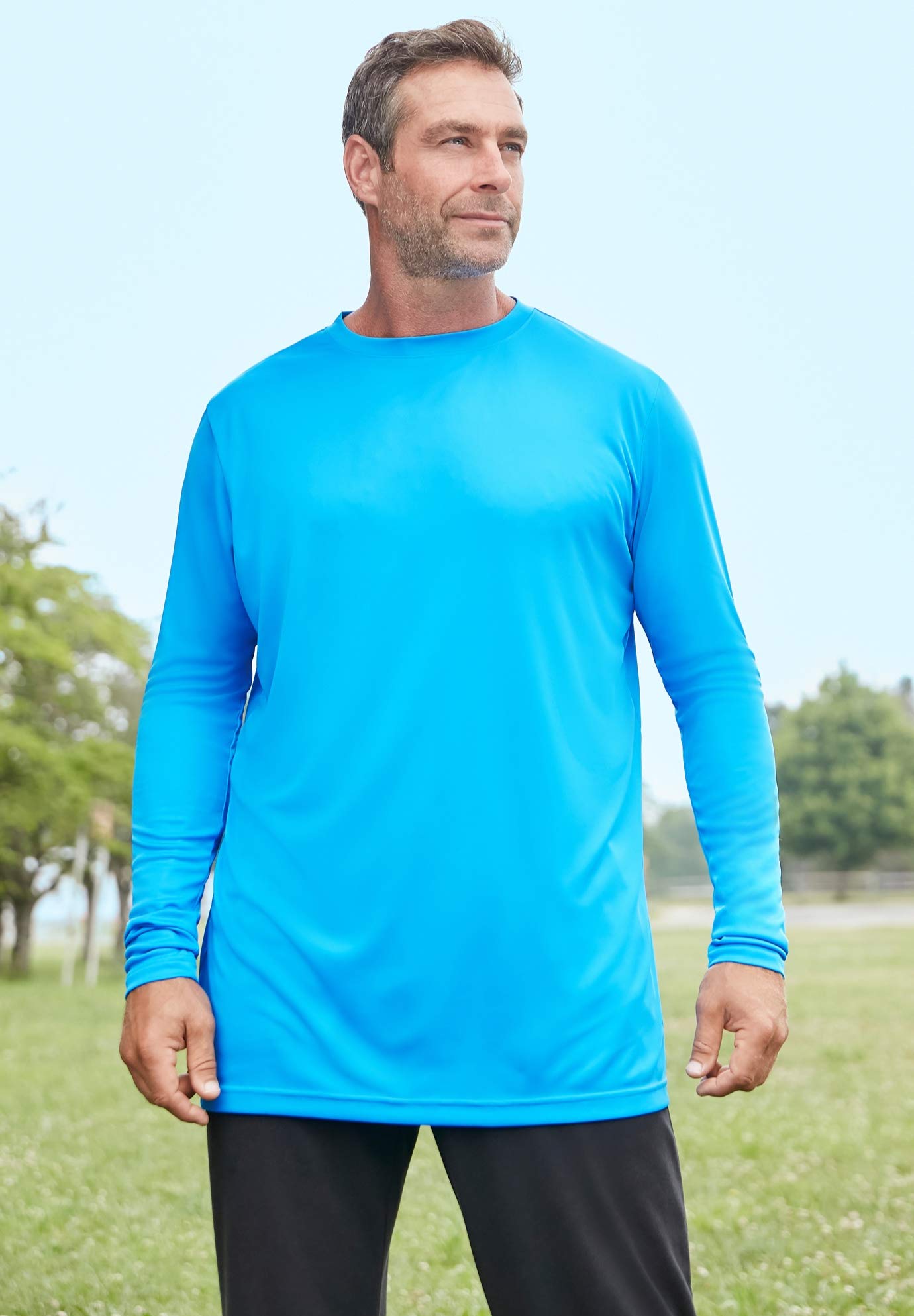 KingSize Men's Big & Tall No Sweat Long-Sleeve Crewneck Tee - Comfortable Cotton Shirt for Casual Wear & Outdoor Activities